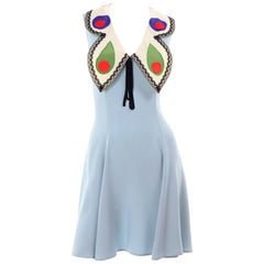 Rare Vintage Franco Moschino 1990s Sleeveless Blue Butterfly Silk Dress
