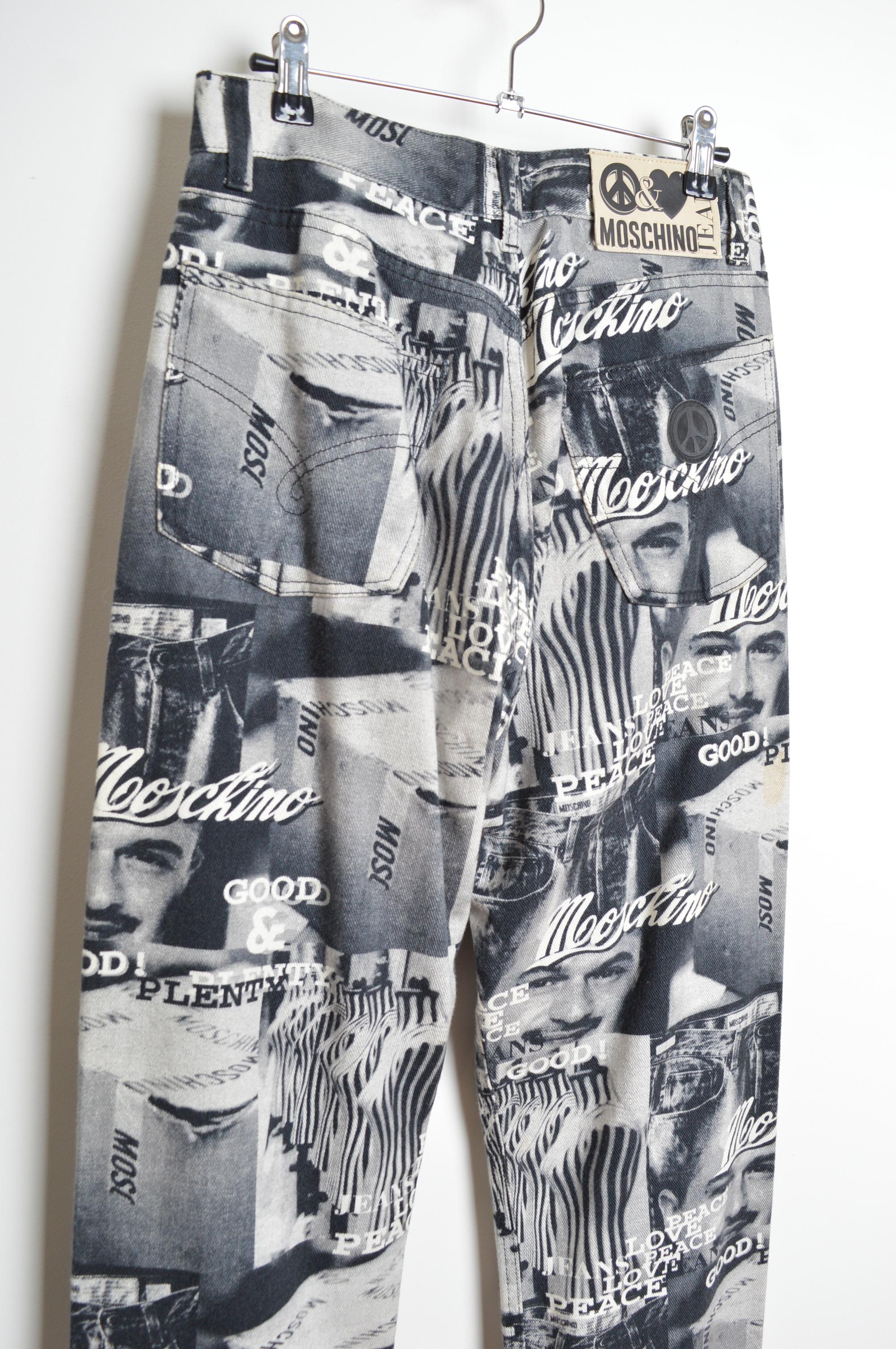 Rare Vintage Franco Moschino Face 1990's Black Photo print denim Jeans en vente 6