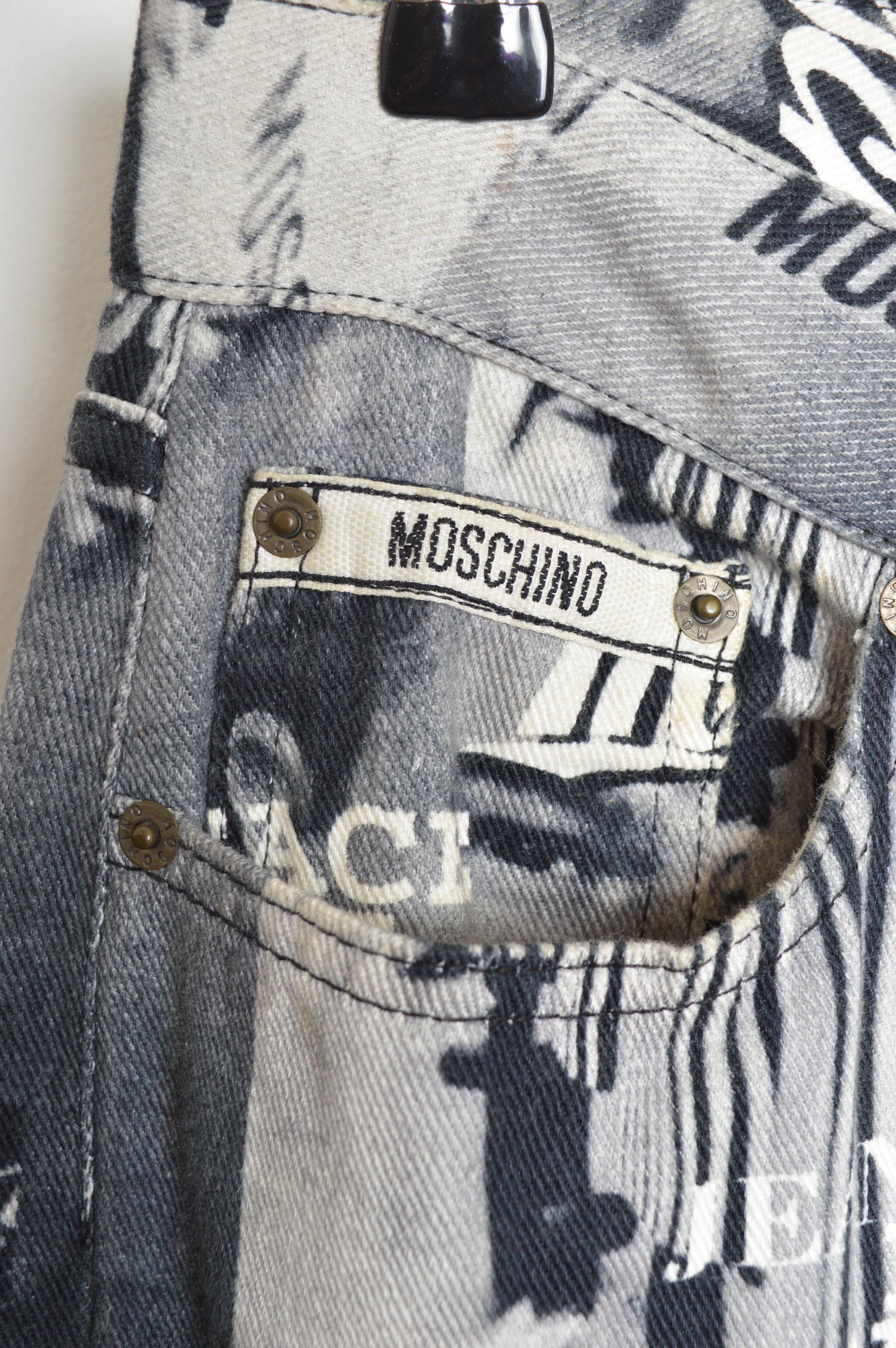 Rare Vintage Franco Moschino Face 1990's Black Photo print denim Jeans en vente 3