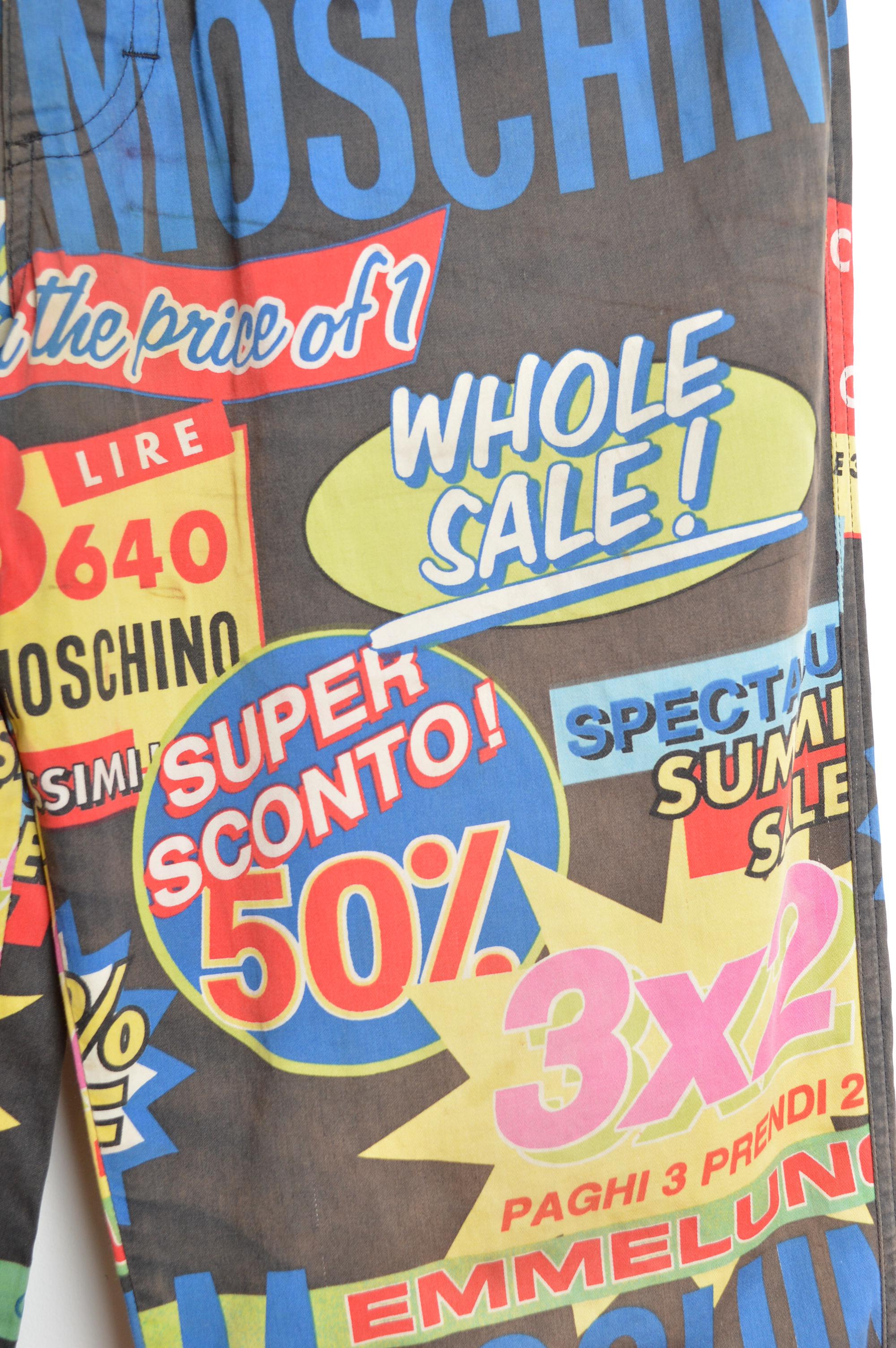 Seltene Vintage Franco Moschino Supermarkt Rabatt bunte Denim Jeans im Angebot 1