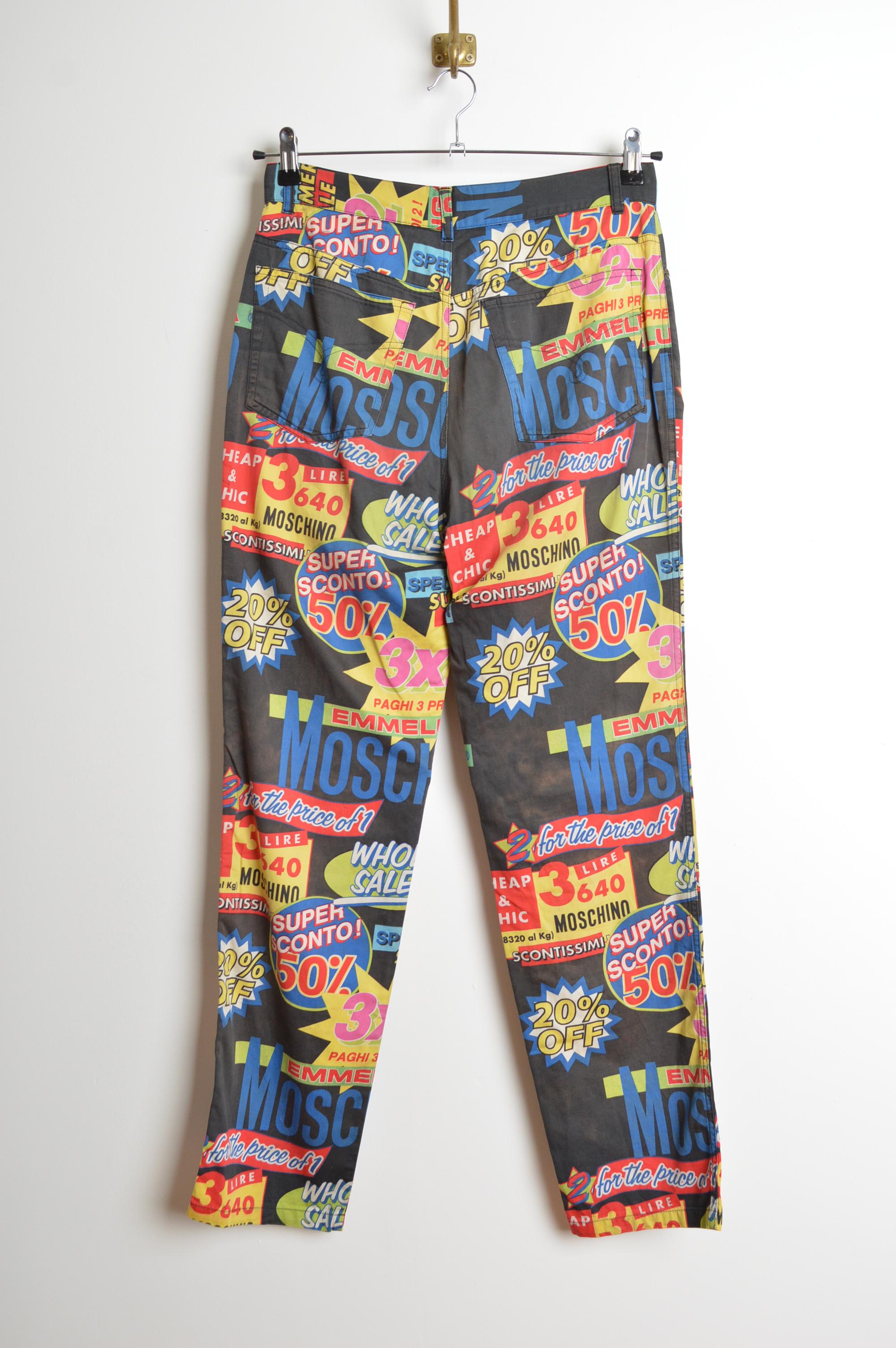 Seltene Vintage Franco Moschino Supermarkt Rabatt bunte Denim Jeans im Angebot 4