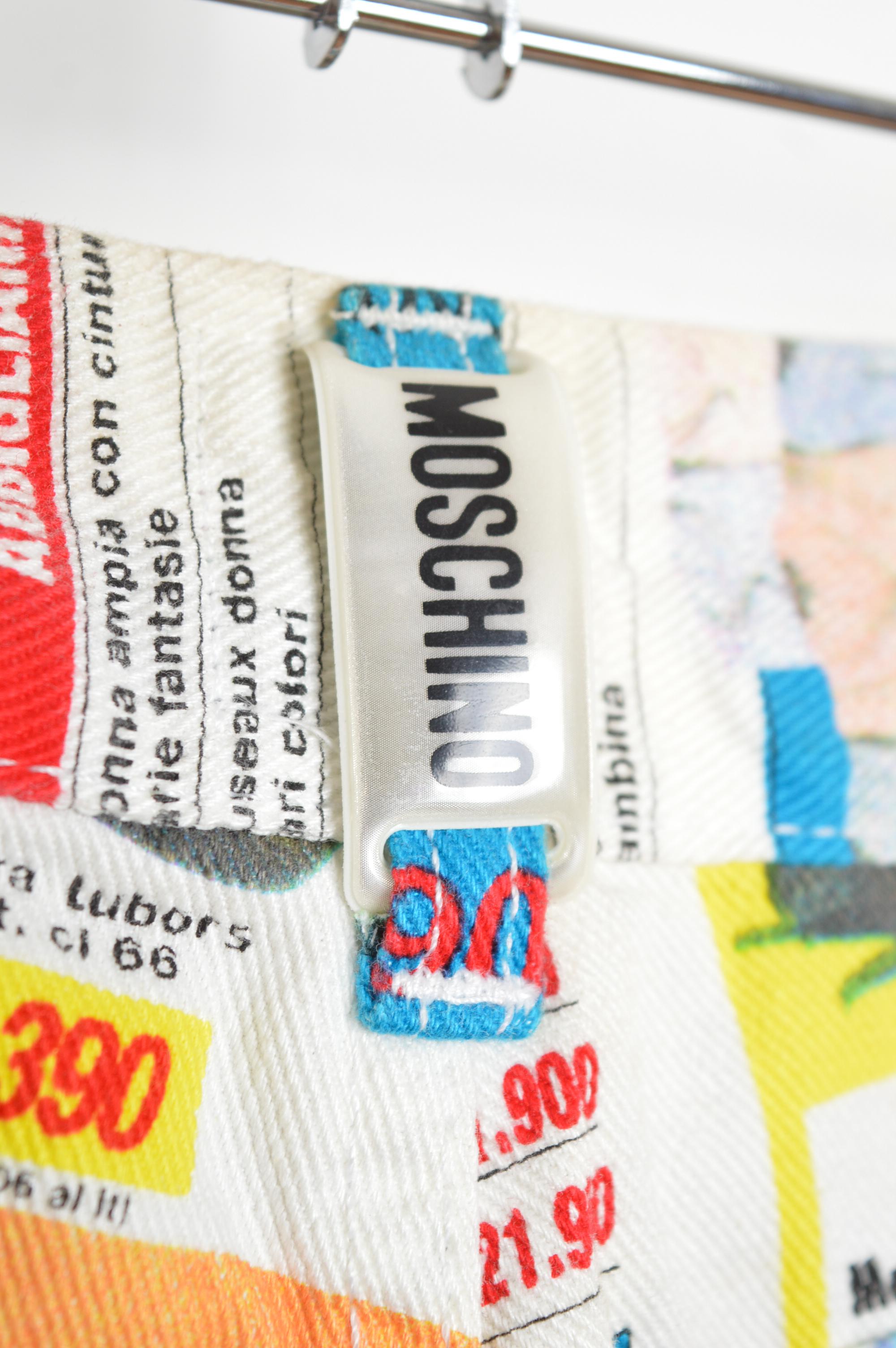 Seltene Vintage Franco Moschino Supermarkt Pop Art Druck Bunte Denim Jeans im Angebot 8