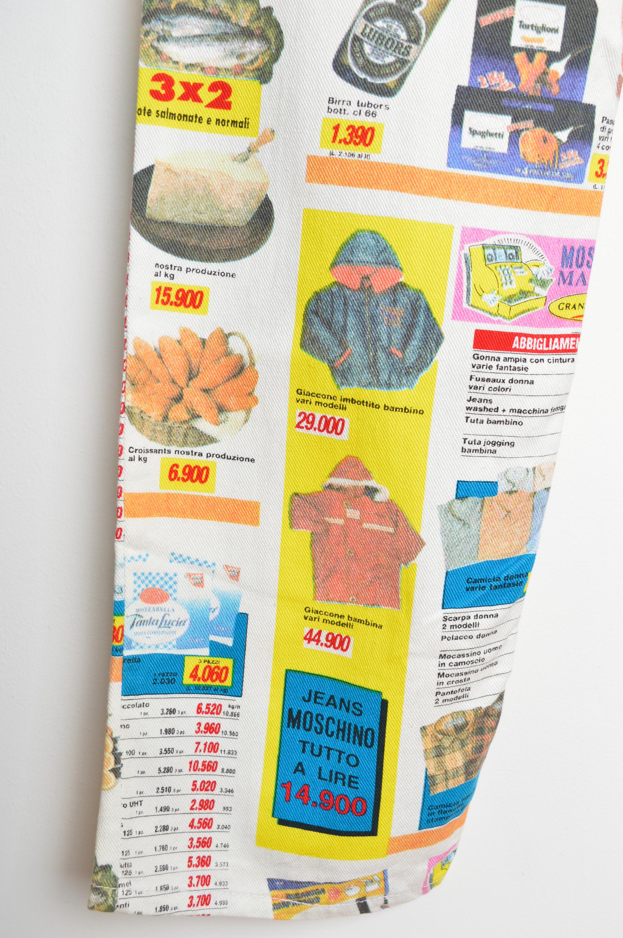 Seltene Vintage Franco Moschino Supermarkt Pop Art Druck Bunte Denim Jeans im Angebot 9