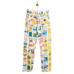 Rara stampa pop art vintage di Franco Moschino Supermarket Jeans colorati in denim