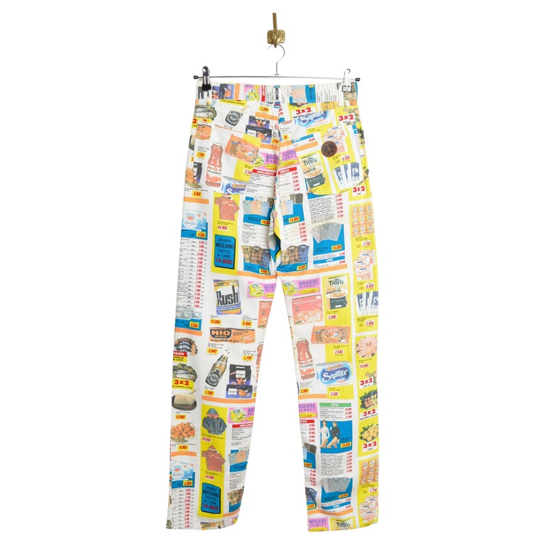 Rara stampa pop art vintage di Franco Moschino Supermarket Jeans