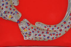 Pair of Rare Vintage French Cartier Panther Bracelet Silk Scarf Red Silver