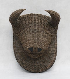 Rare Vintage French Provincial Wicker Bull's Head Sculpture