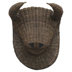 Rare Vintage French Provincial Wicker Bull's Head Sculpture