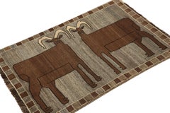 Rare Vintage Gabbeh Rug in Gray with Brown Animal Pictorials by Rug & Kilim
