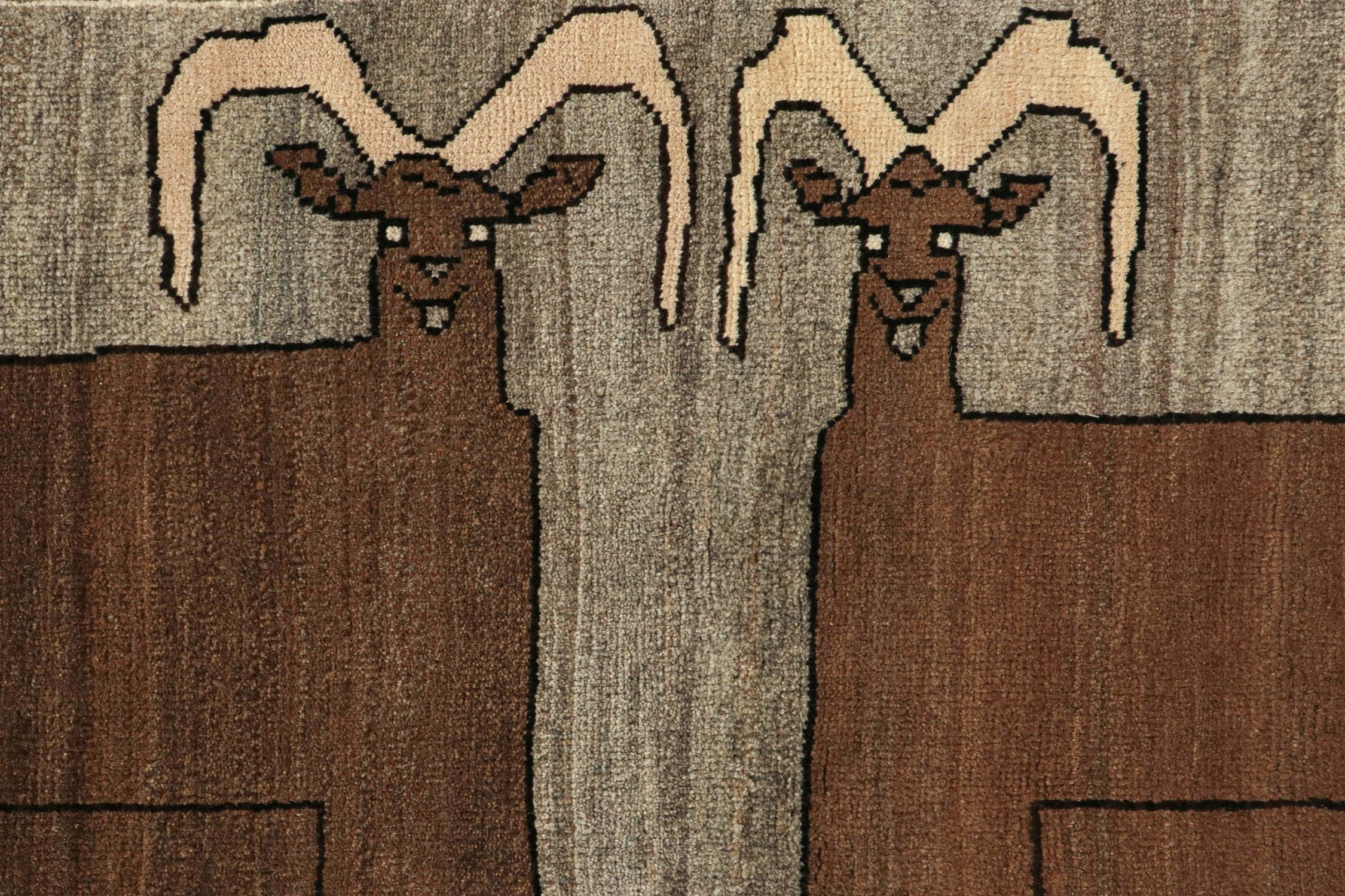 Seltener Gabbeh-Teppich im Vintage-Stil in Grau mit braunen Tierbildern von Rug & Kilim im Zustand „Gut“ im Angebot in Long Island City, NY