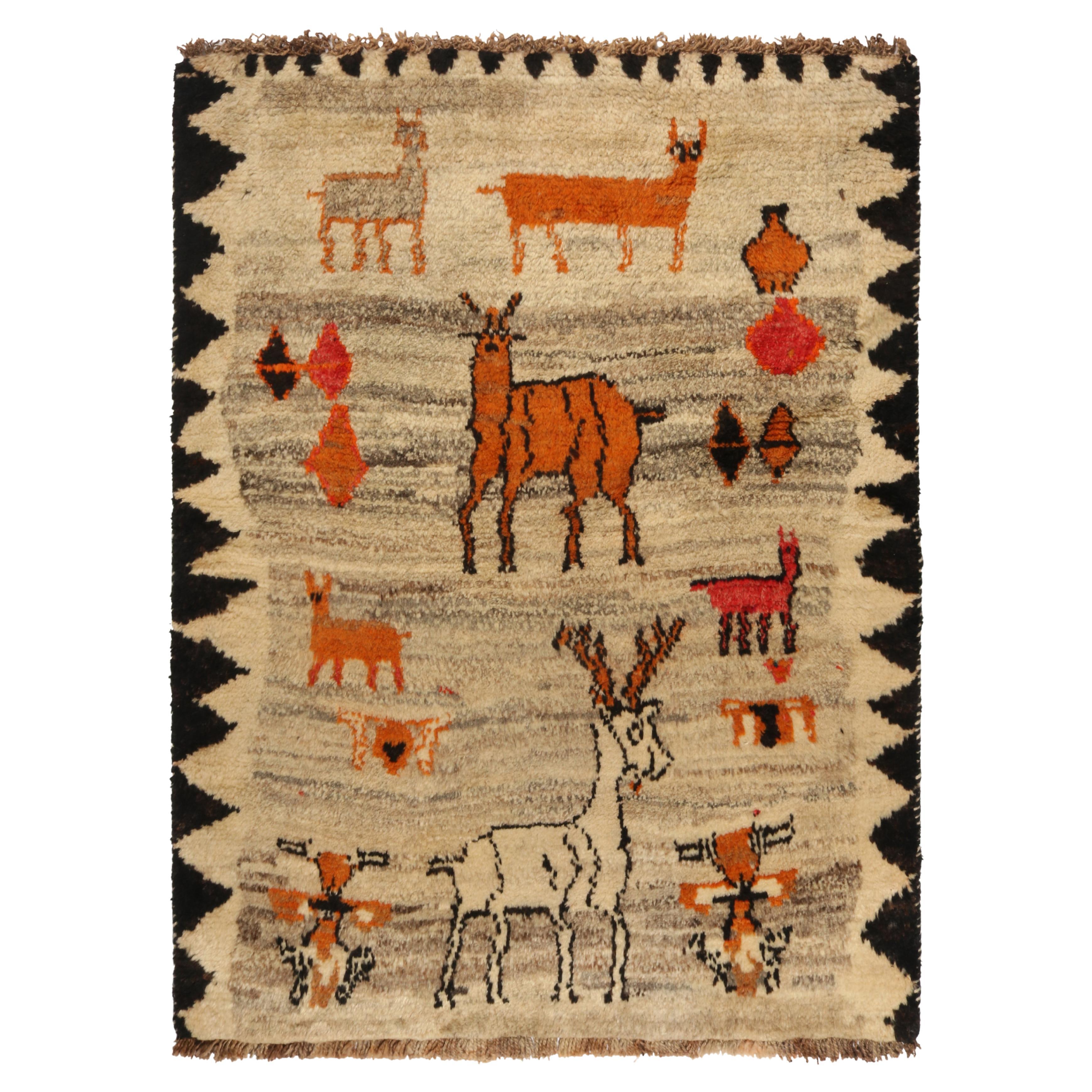 Rare Vintage Gabbeh Tribal Rug in Gray and Rich Pictorial Patterns by