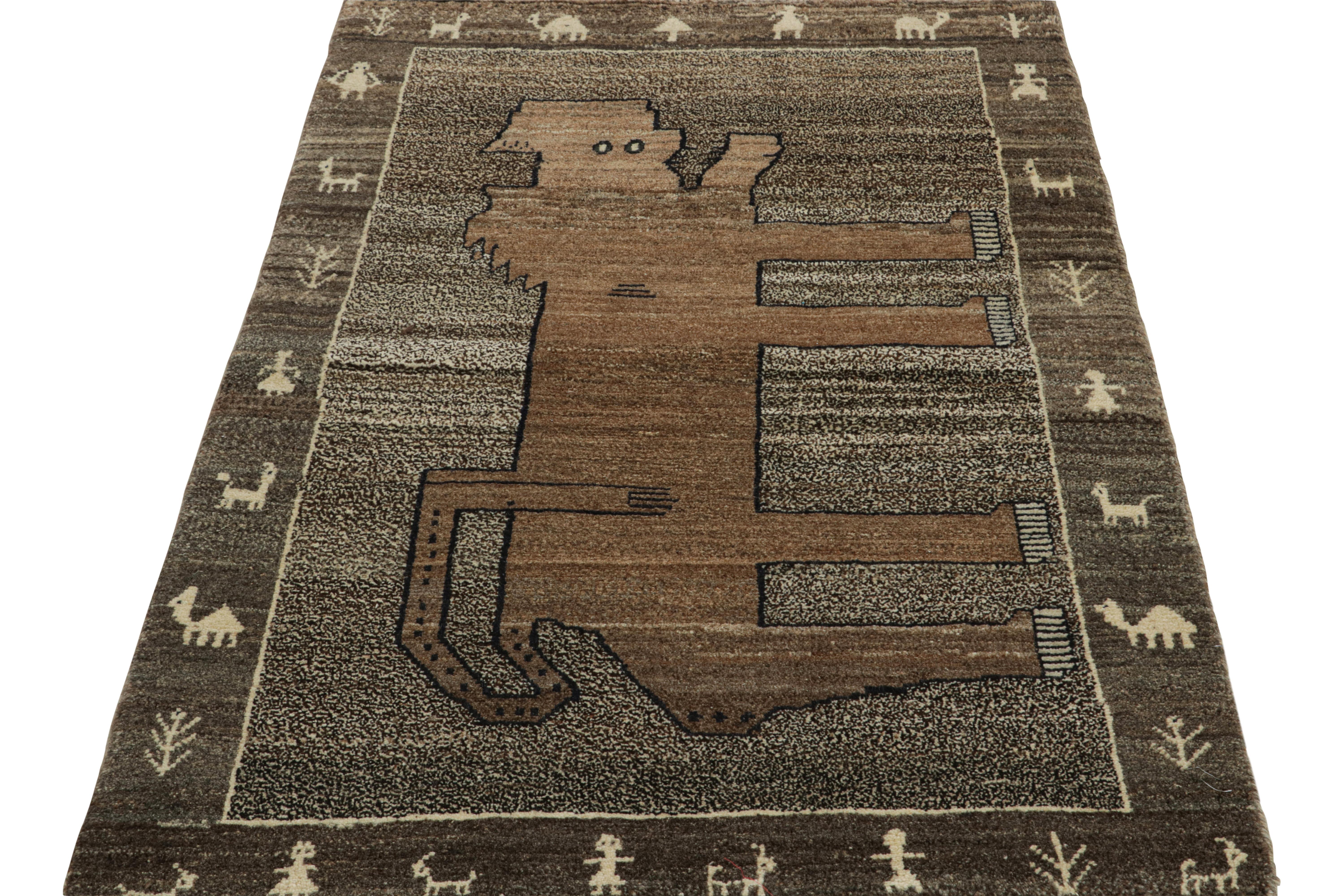 Turkish Rare Vintage Gabbeh Tribal Rug in Gray & Brown Animal Pictorial by Rug & Kilim For Sale