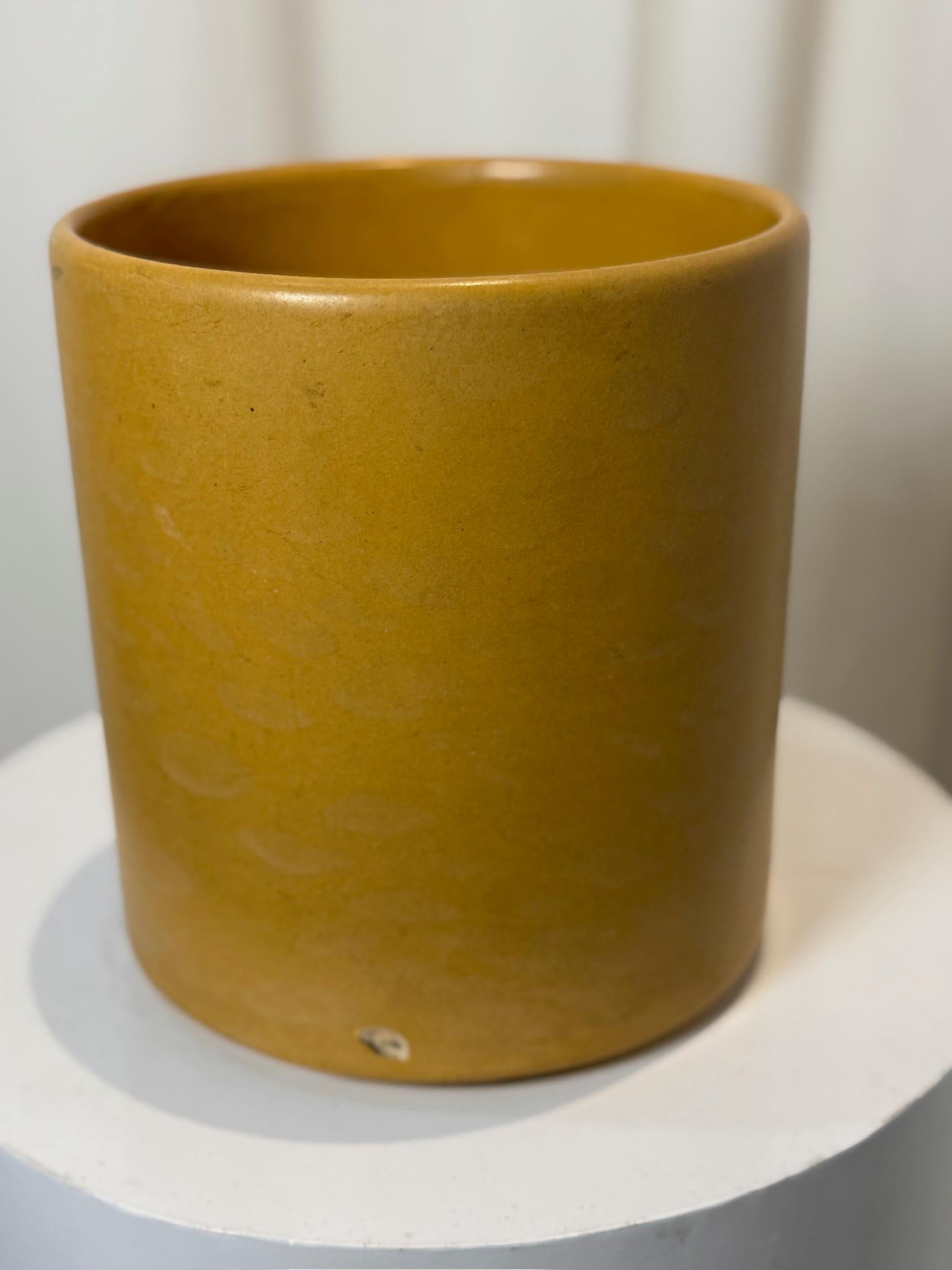 Rehaussez votre espace avec cette rare jardinière vintage en céramique de Gainey, une pièce frappante du design moderne du milieu du siècle. Fabriqué à La Verne, en Californie, aux États-Unis, ce bac à plantes présente une riche glaçure jaune ocre