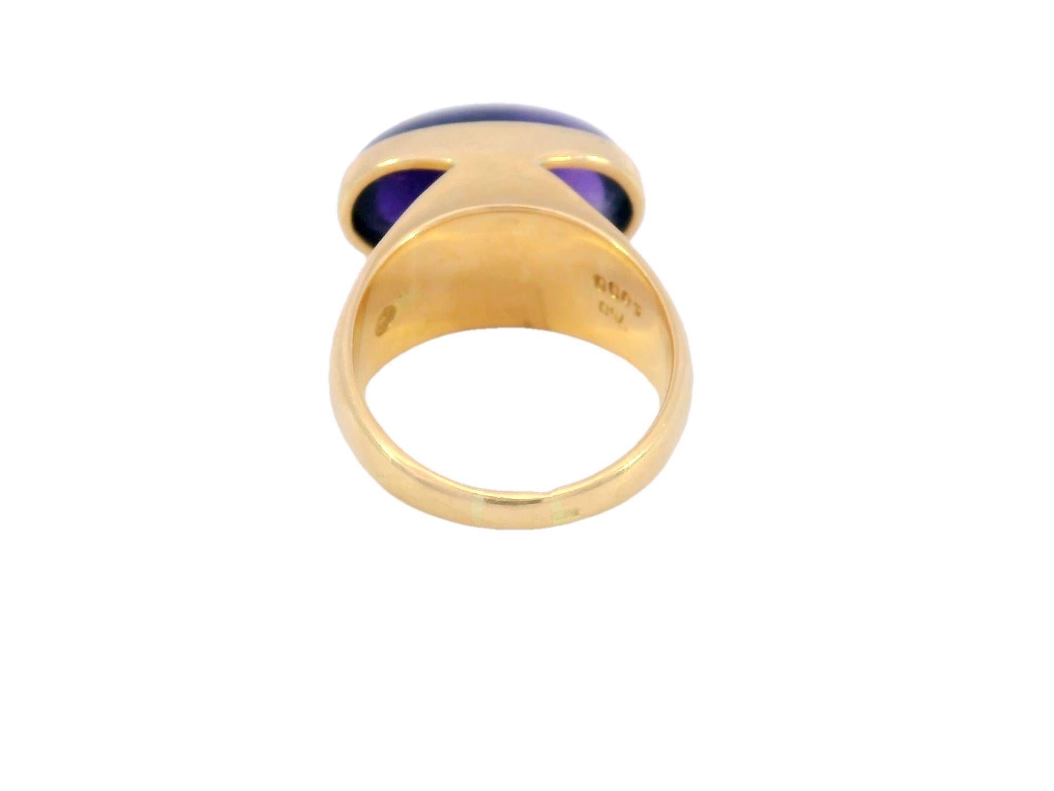 Cabochon Rare Vintage Georg Jensen Amethyst Ring Attributed to Tuk Fischer 18k YG