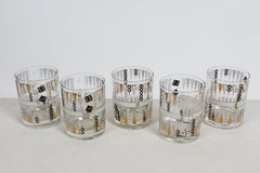 Rare Vintage Georges Briard Backgammon Theme Low Ball Rocks Bar Glasses Set - 5
