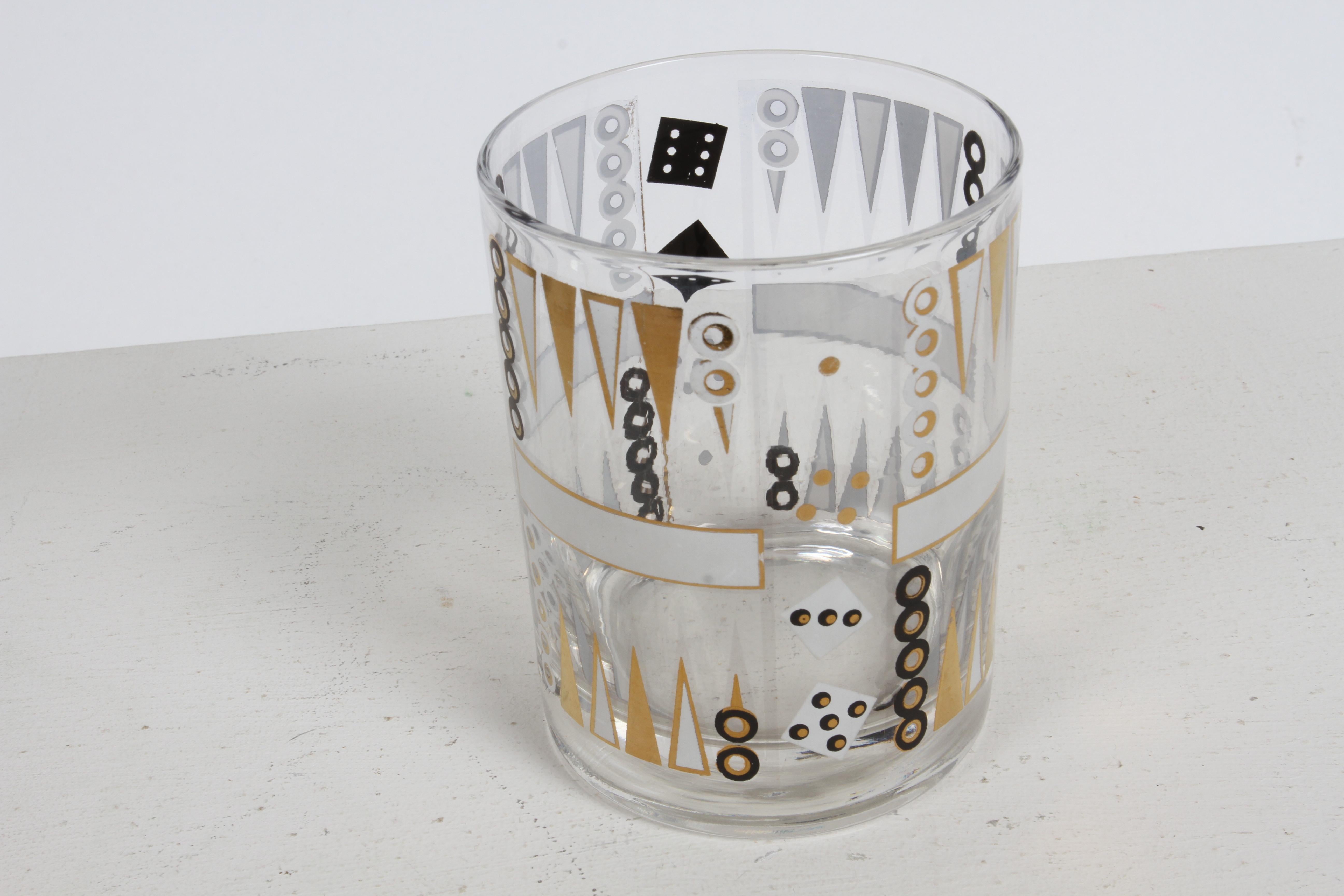 Seltene Vintage Georges Briard Backgammon Thema Low Ball Rocks Bar Gläser Set - 5 (Moderne der Mitte des Jahrhunderts) im Angebot