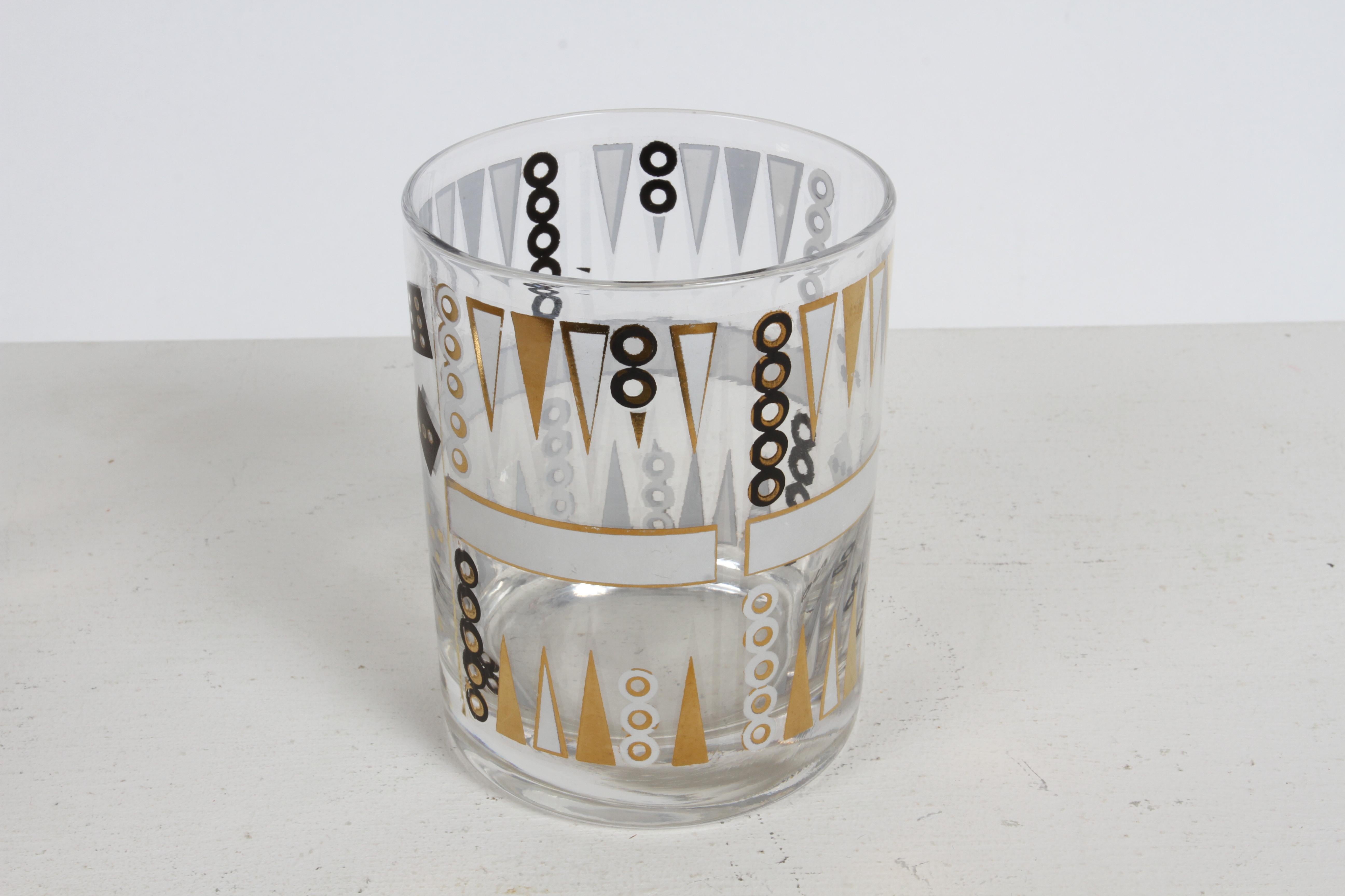 Seltene Vintage Georges Briard Backgammon Thema Low Ball Rocks Bar Gläser Set - 5 im Zustand „Gut“ im Angebot in St. Louis, MO