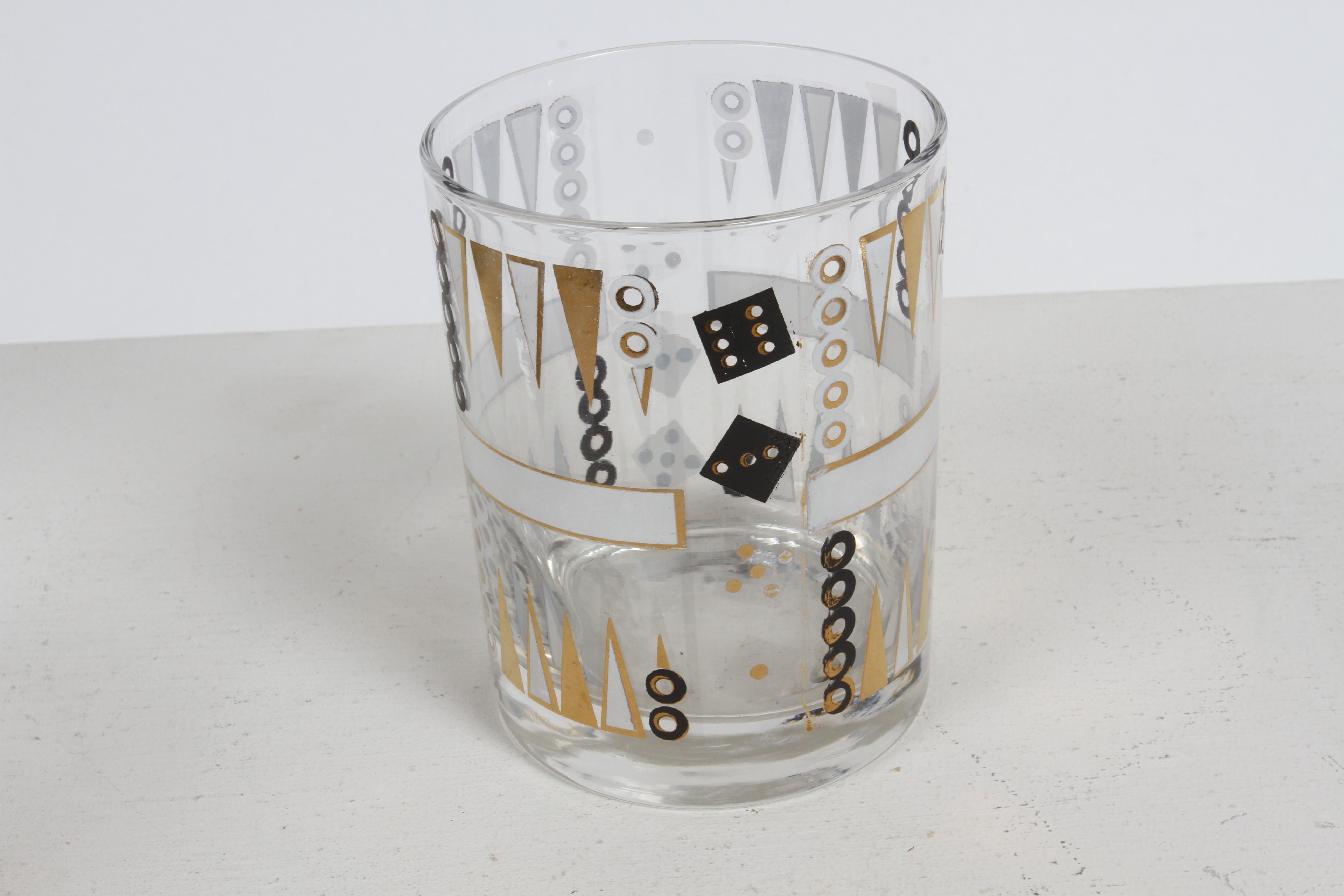 Seltene Vintage Georges Briard Backgammon Thema Low Ball Rocks Bar Gläser Set - 5 (Ende des 20. Jahrhunderts) im Angebot