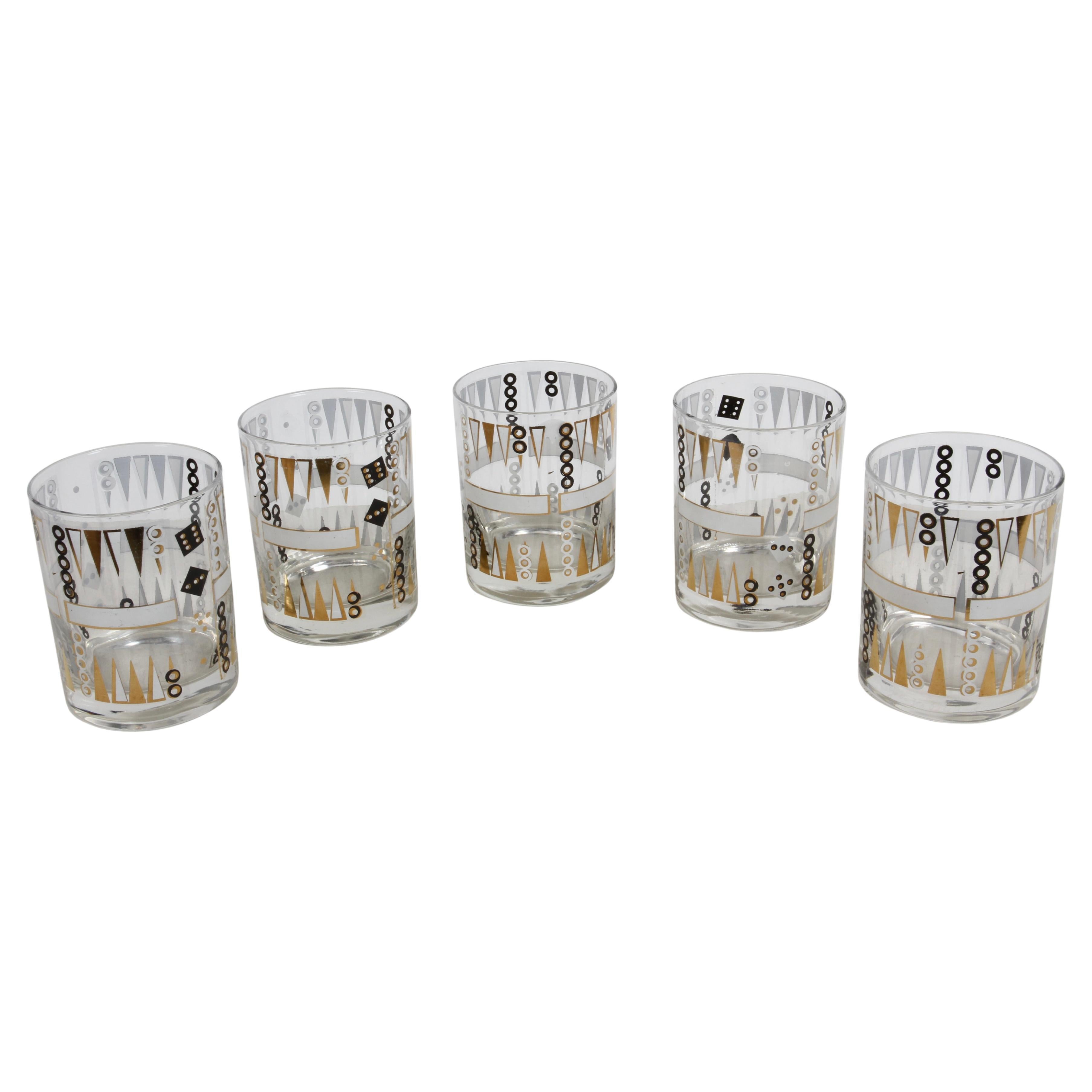 Raro Juego de Copas de Bar Vintage Georges Briard con Tema de Backgammon de Bola Baja - 5