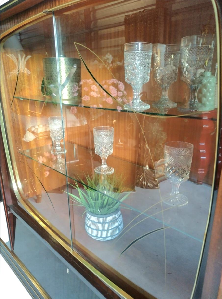 Seltener deutscher Qualitasmobel Mcm-Barschrank aus geschmolzenem Glas, Vintage, Qualitasmobel, 1950er Jahre im Angebot 1