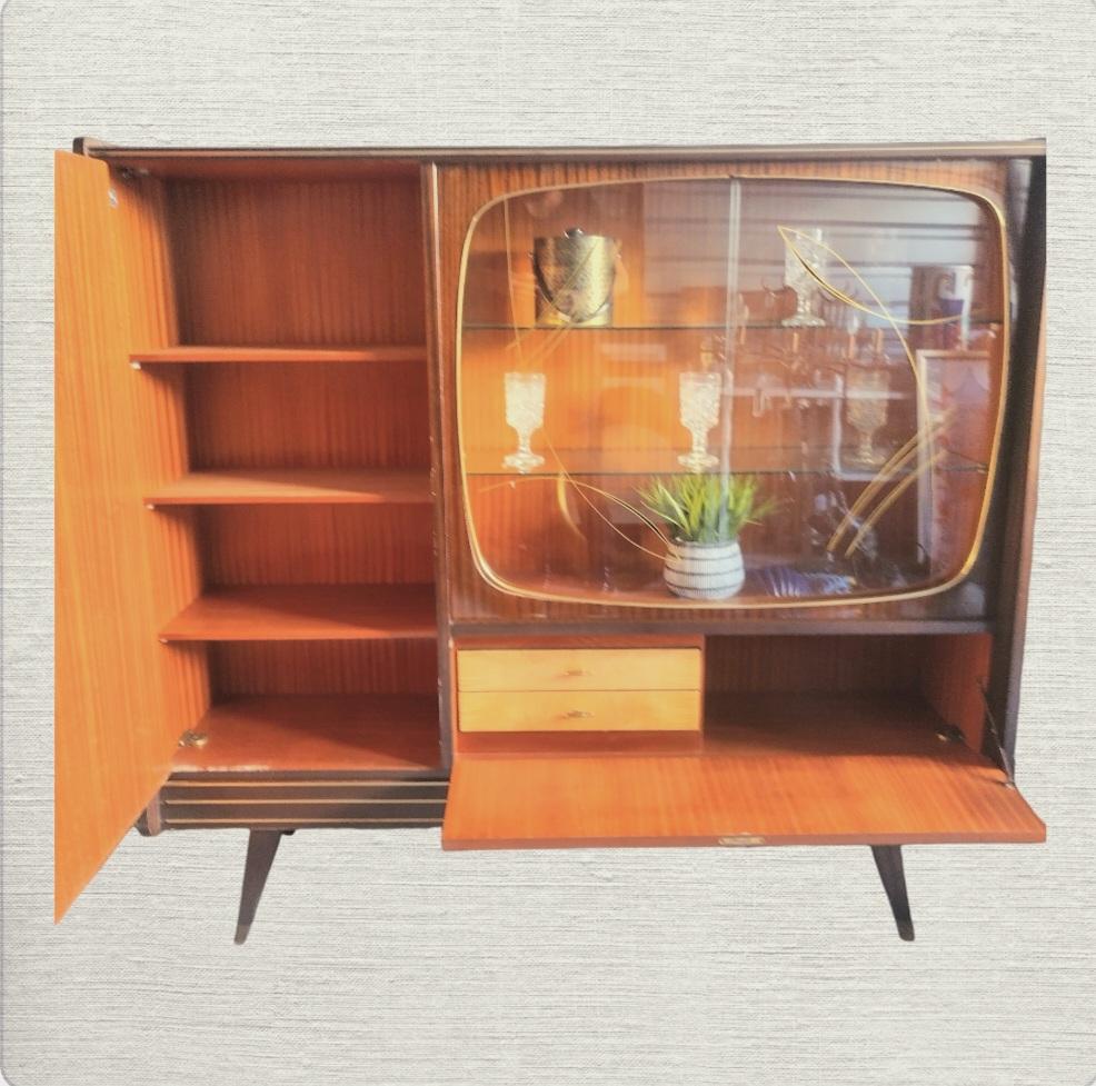 Seltener deutscher Qualitasmobel Mcm-Barschrank aus geschmolzenem Glas, Vintage, Qualitasmobel, 1950er Jahre im Zustand „Gut“ im Angebot in Jensen Beach, FL