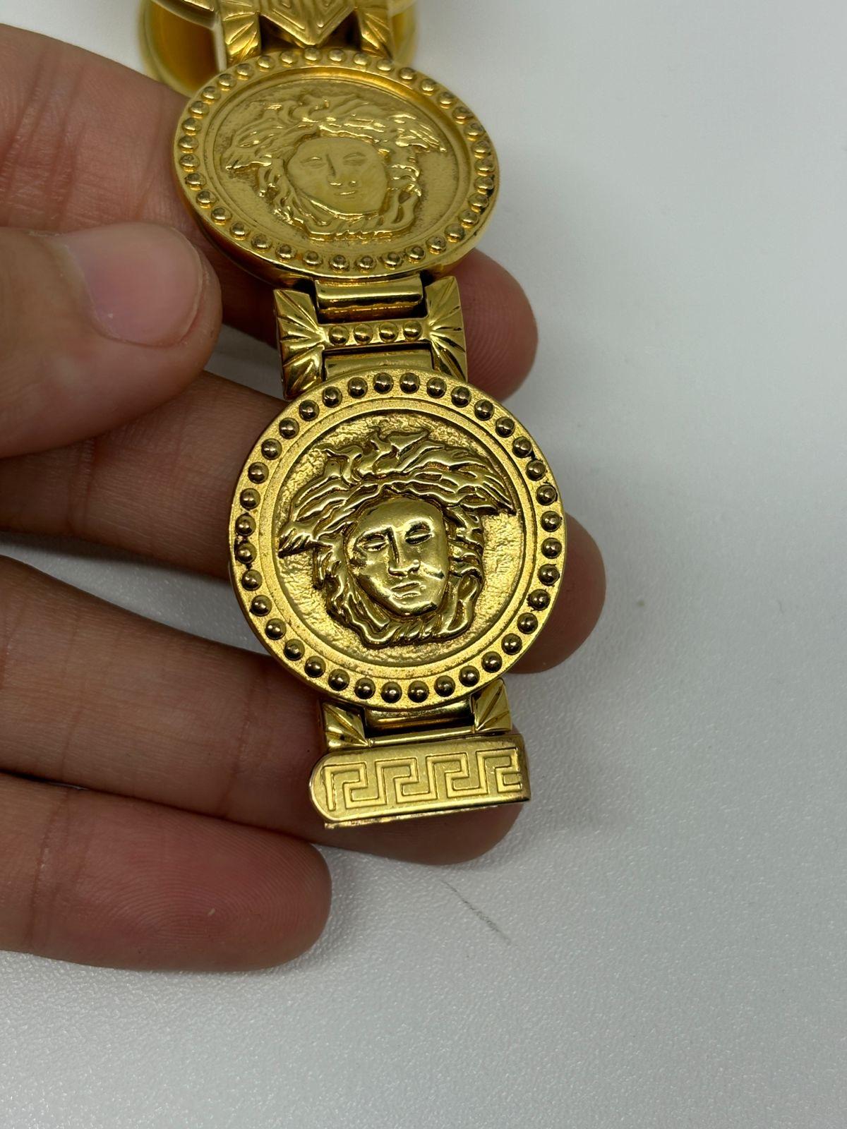 Rare Vintage Gianni Versace Gold Plated Medusa Gold Coin Black Dial Wrist Watch For Sale 8