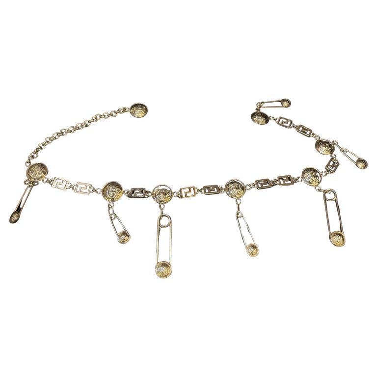 Gianni versace belt with silver safety pins Versace Vintage Silver Medusa Safety Pin Chain Belt  main image 4