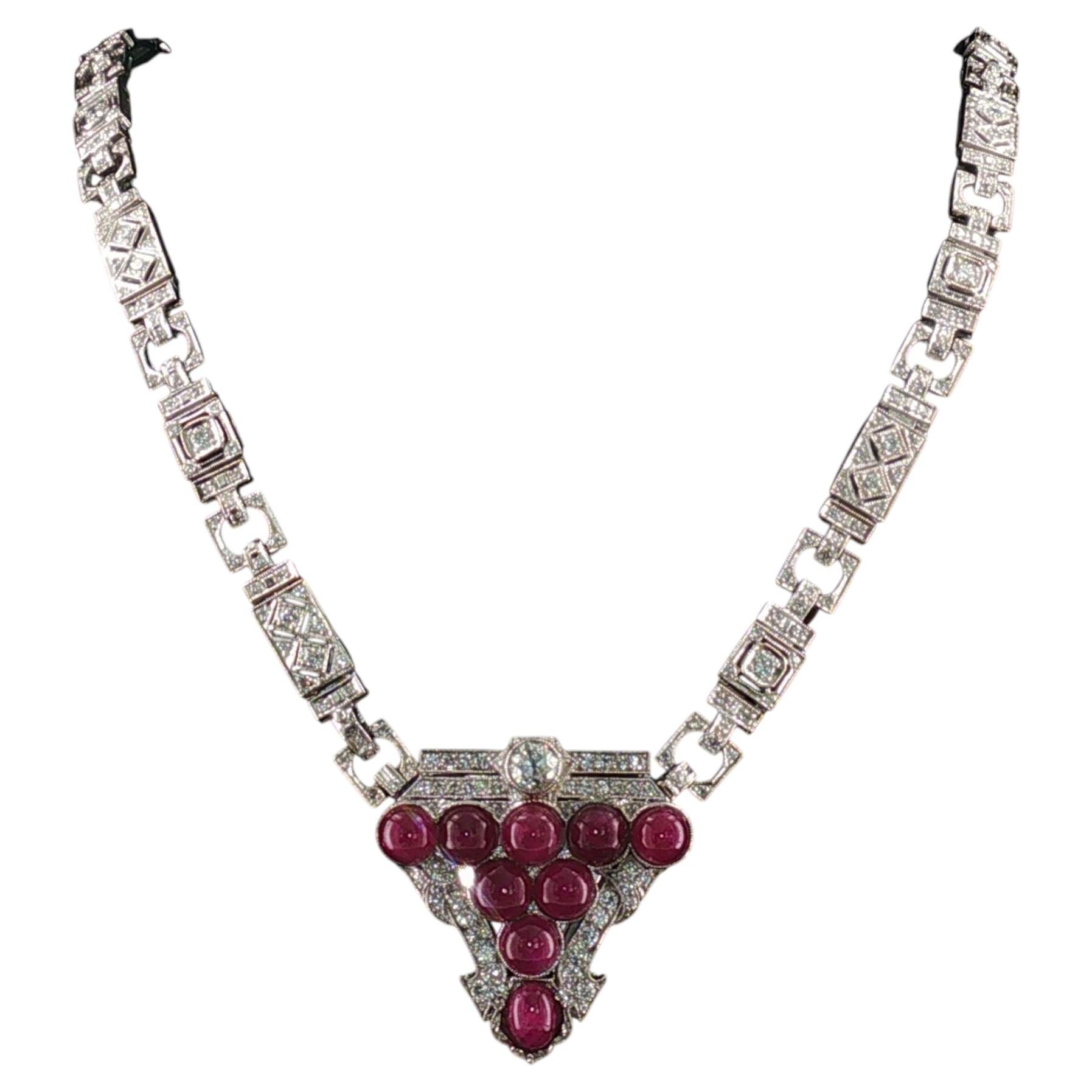 Rare Vintage Gillott & Co. Detachable Pendant Ruby and Platinum Necklace
