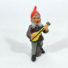 Raro Gnomo Vintage con Guitarra, Alemania ca. 1950, Enano de Navidad