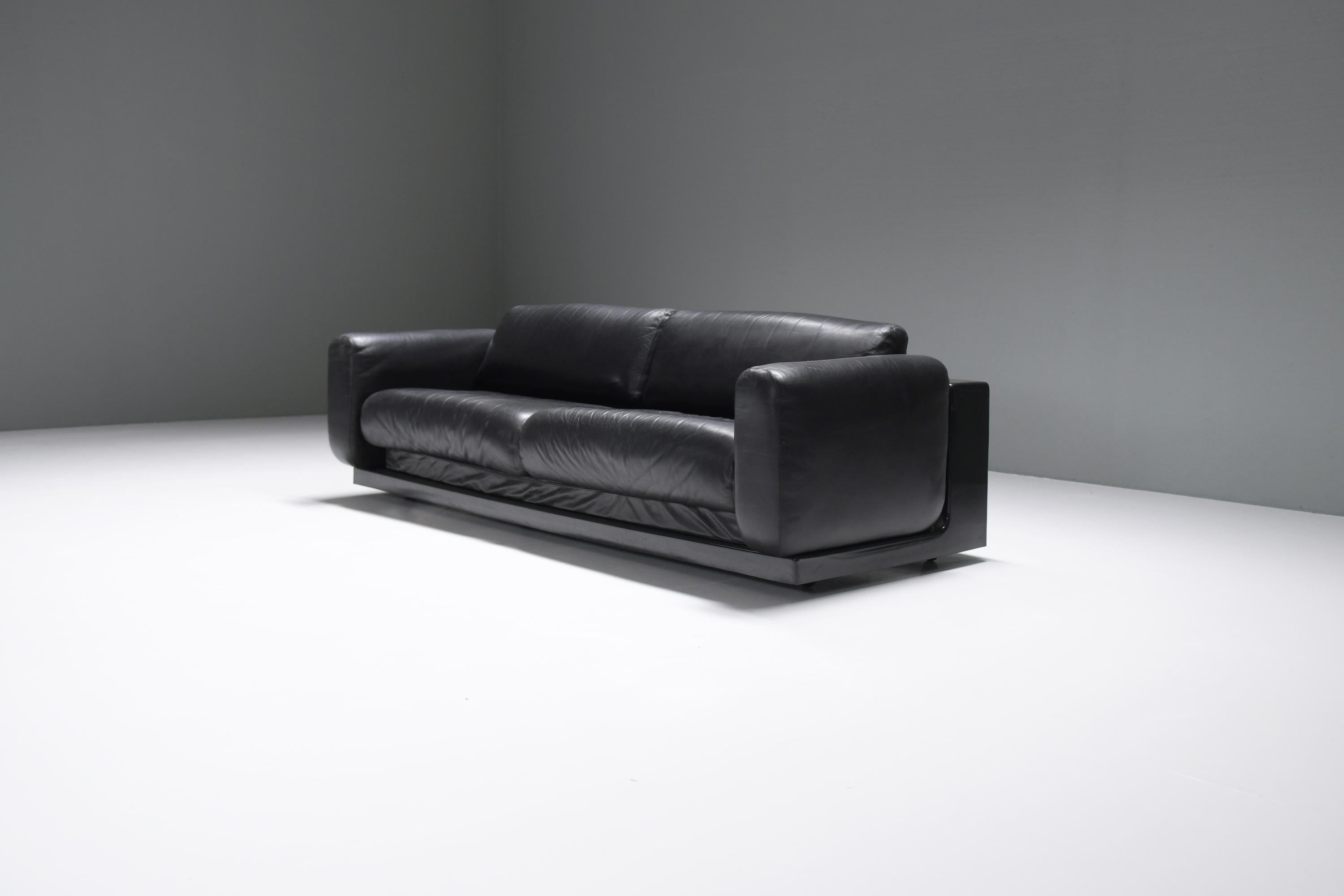 Mid-Century Modern Rare canapé de salon Gradual vintage en cuir noir par Cini Boeri pour Knoll en vente