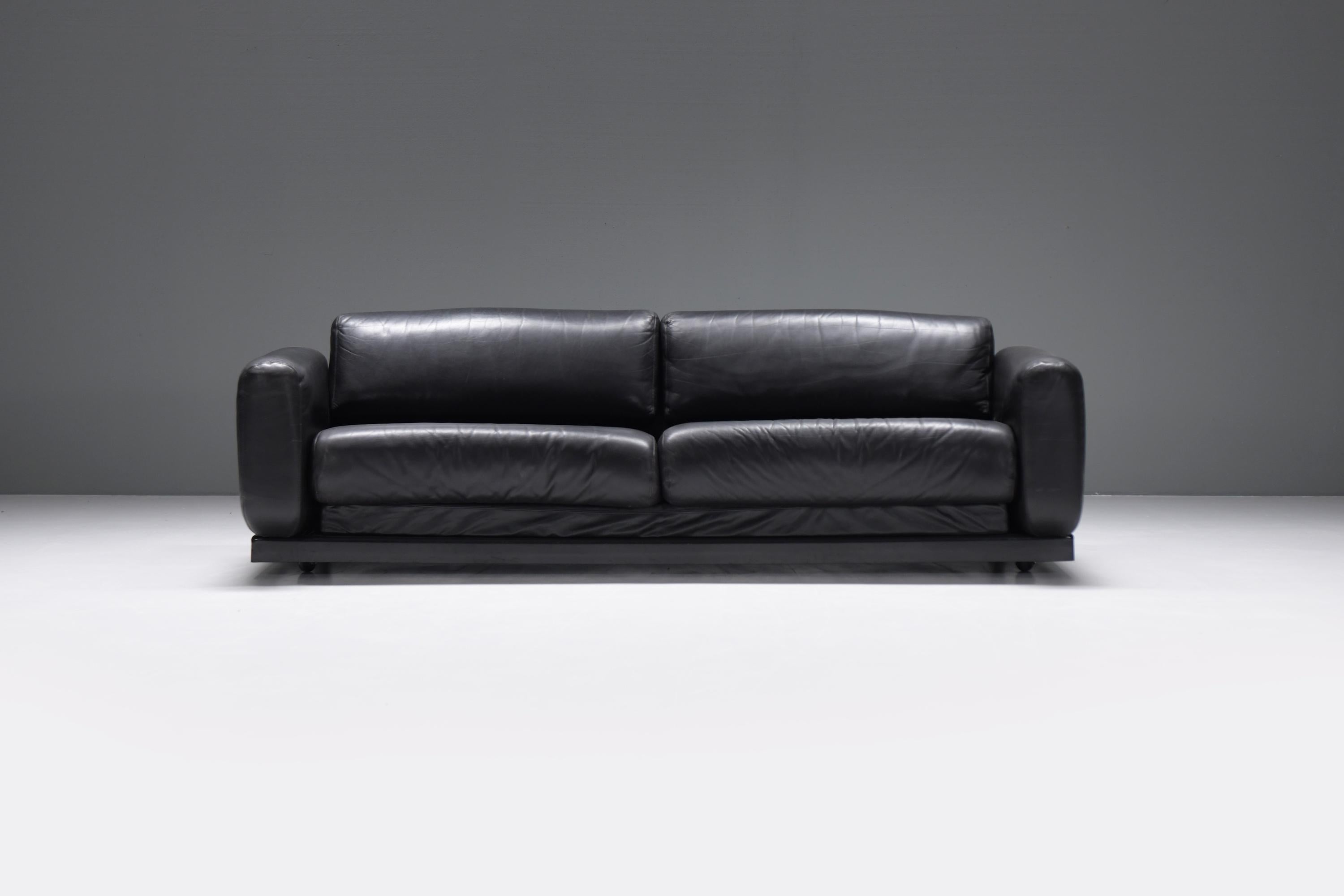 German Rare Vintage Gradual lounge sofa in black leather by Cini Boeri for Knoll For Sale