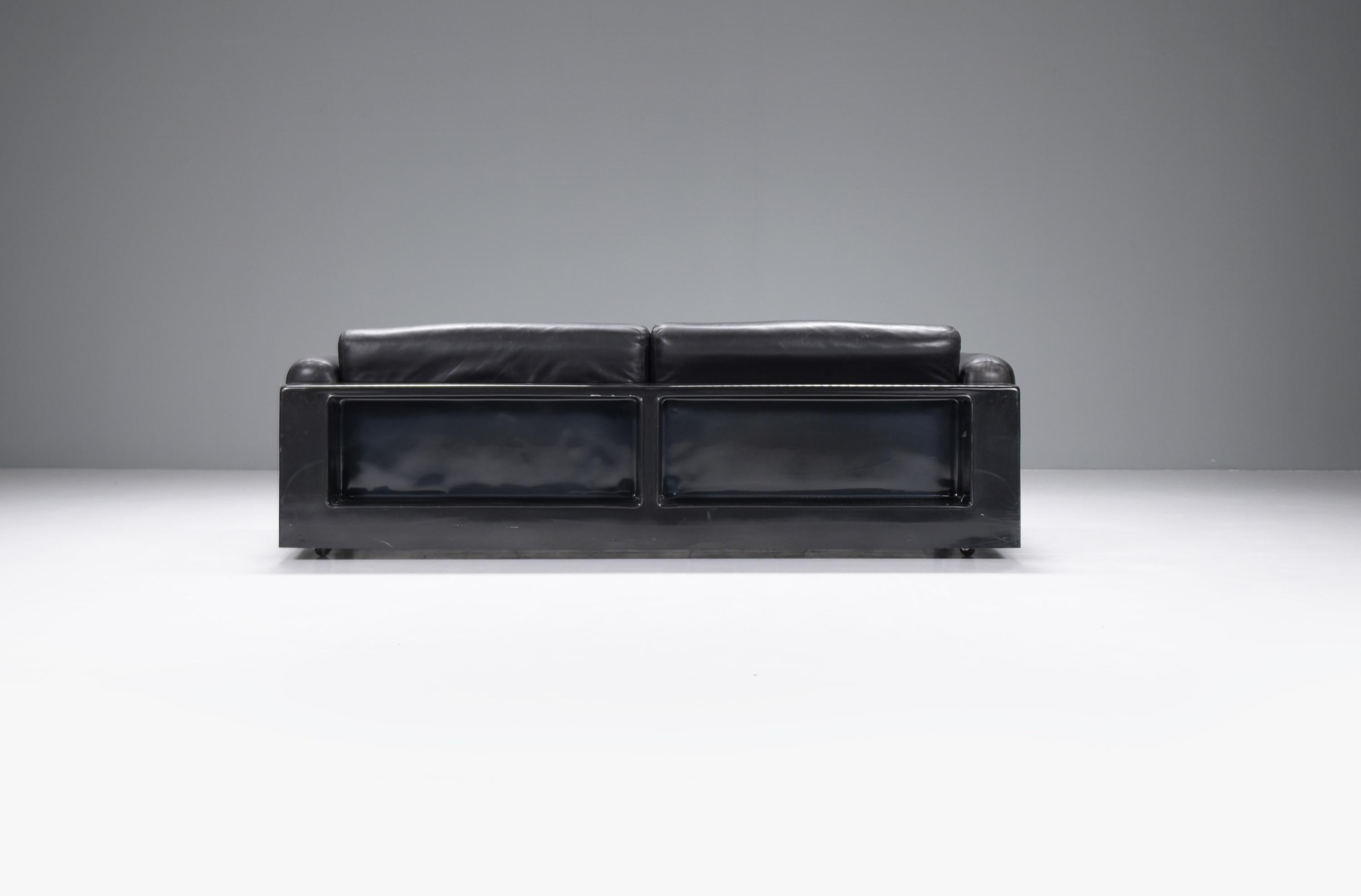 German Rare Vintage Gradual lounge sofa in black leather by Cini Boeri for Knoll For Sale