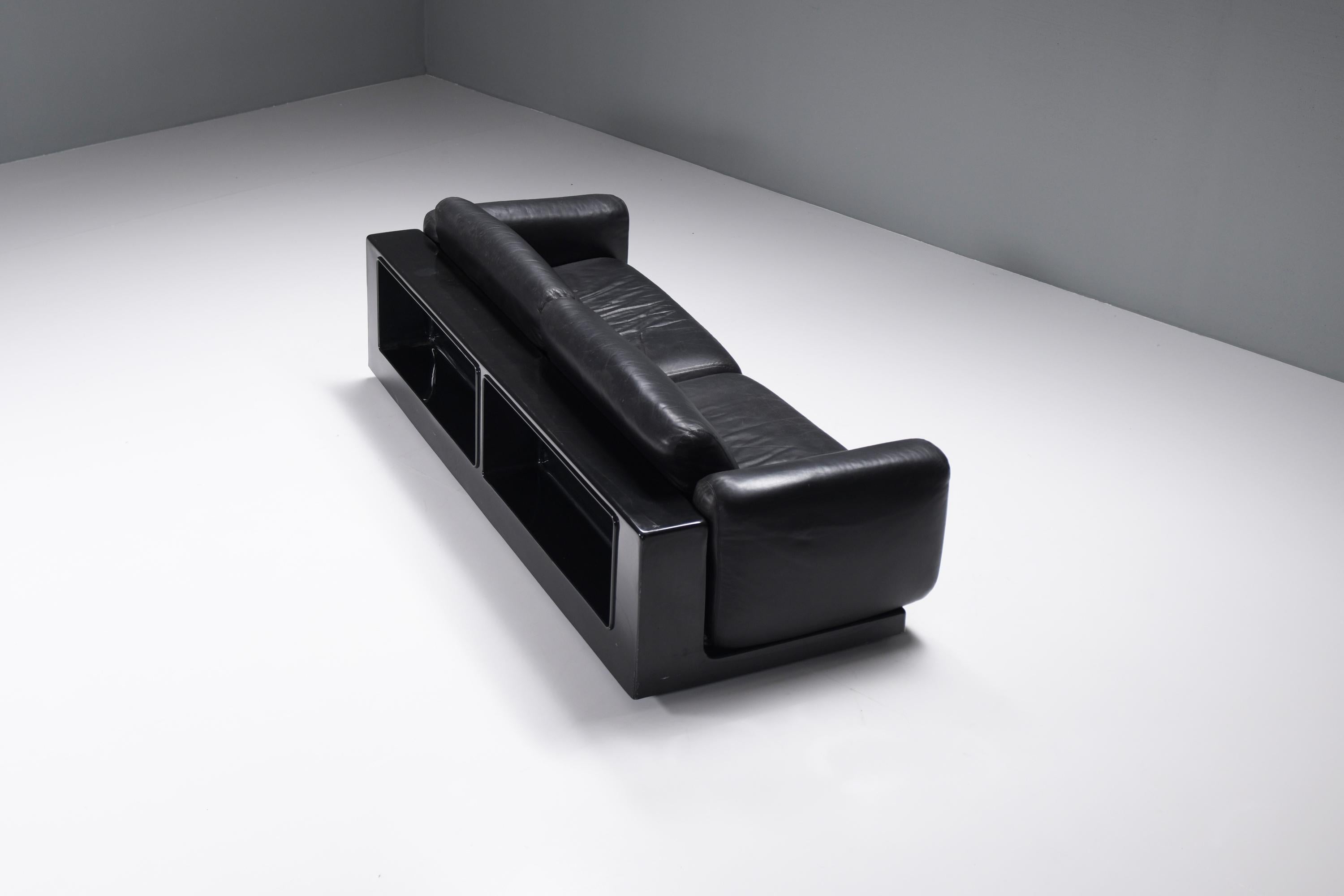 Leather Rare Vintage Gradual lounge sofa in black leather by Cini Boeri for Knoll For Sale