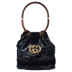 Rare Vintage Gucci Crocodile & Suede Ring Bag with Lucite Handle, Circa 1978