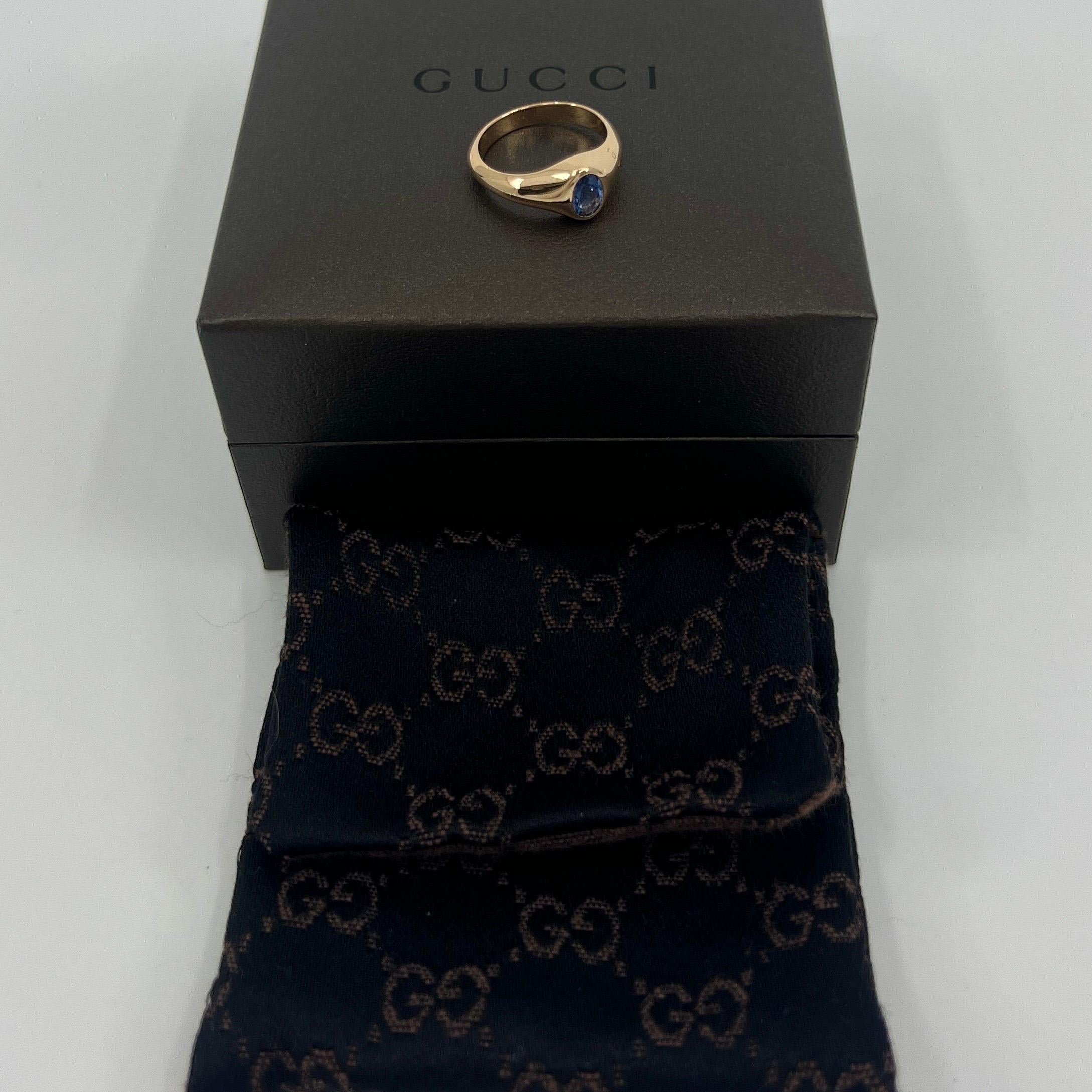 Rare Vintage Gucci Oval Cut Blue Sapphire 18k Yellow Gold Signet Solitaire Ring For Sale 5