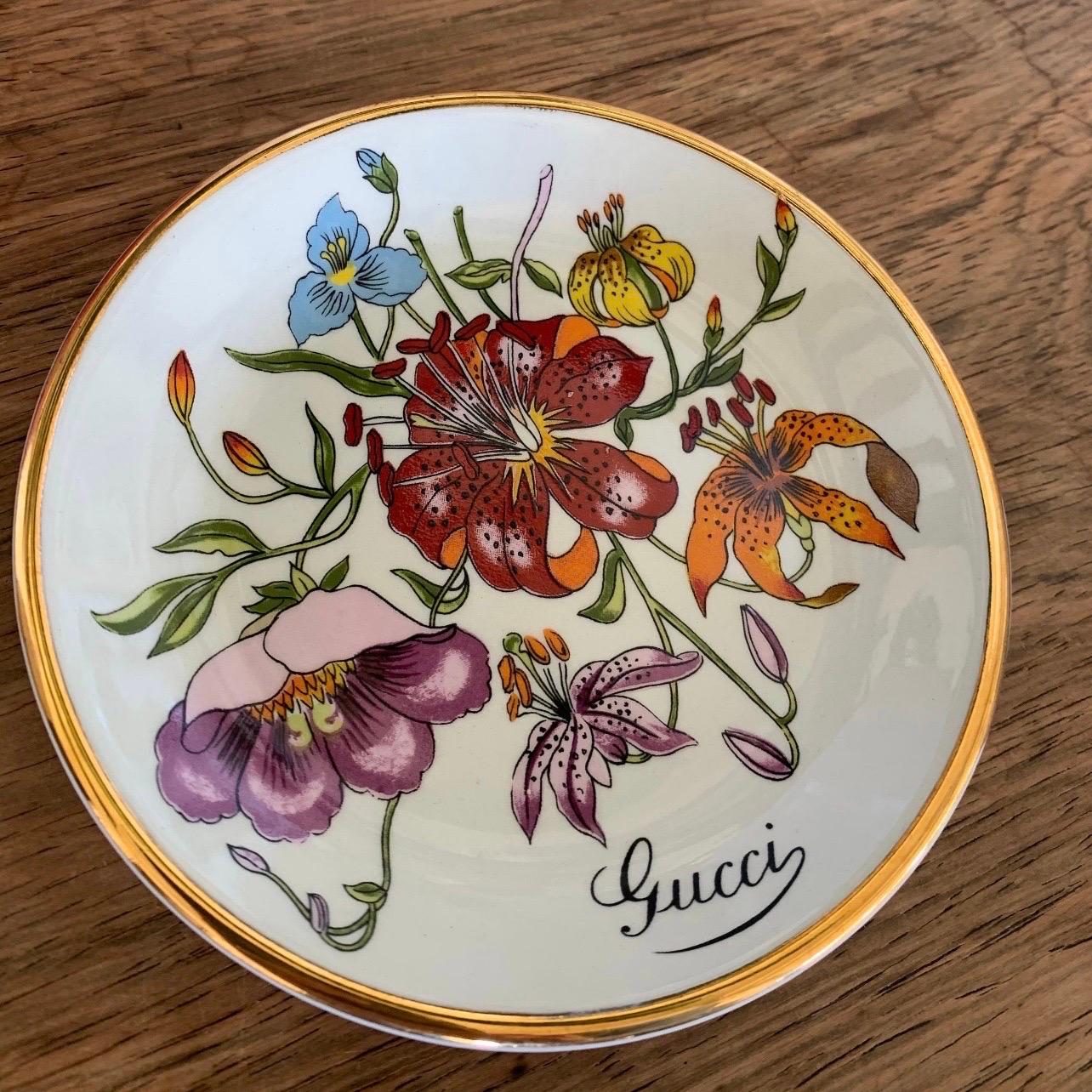 Beige RARE Vintage Gucci Porcelain Floral ashtray/dish/jewelry holder