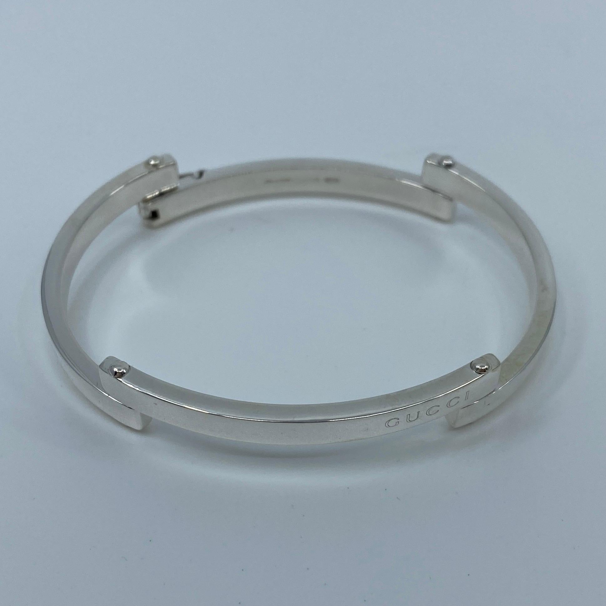 Rare Vintage Gucci Sterling Silver Bracelet Bangle with Box and Papers In Good Condition In Birmingham, GB