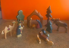 Rare Vintage Hand Carved 16 Piece Nativity Set by Ostheimer of Germany