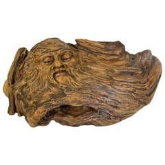 Rare Vintage Hand Carved Wood Carving of Old Bearded Man by Cloutier