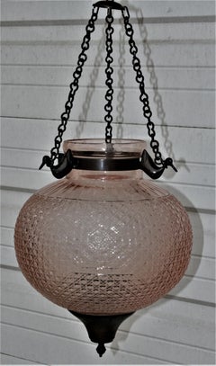 Rare Vintage Handcut Crystal Glass Champagne Colored Hanging Global Lantern