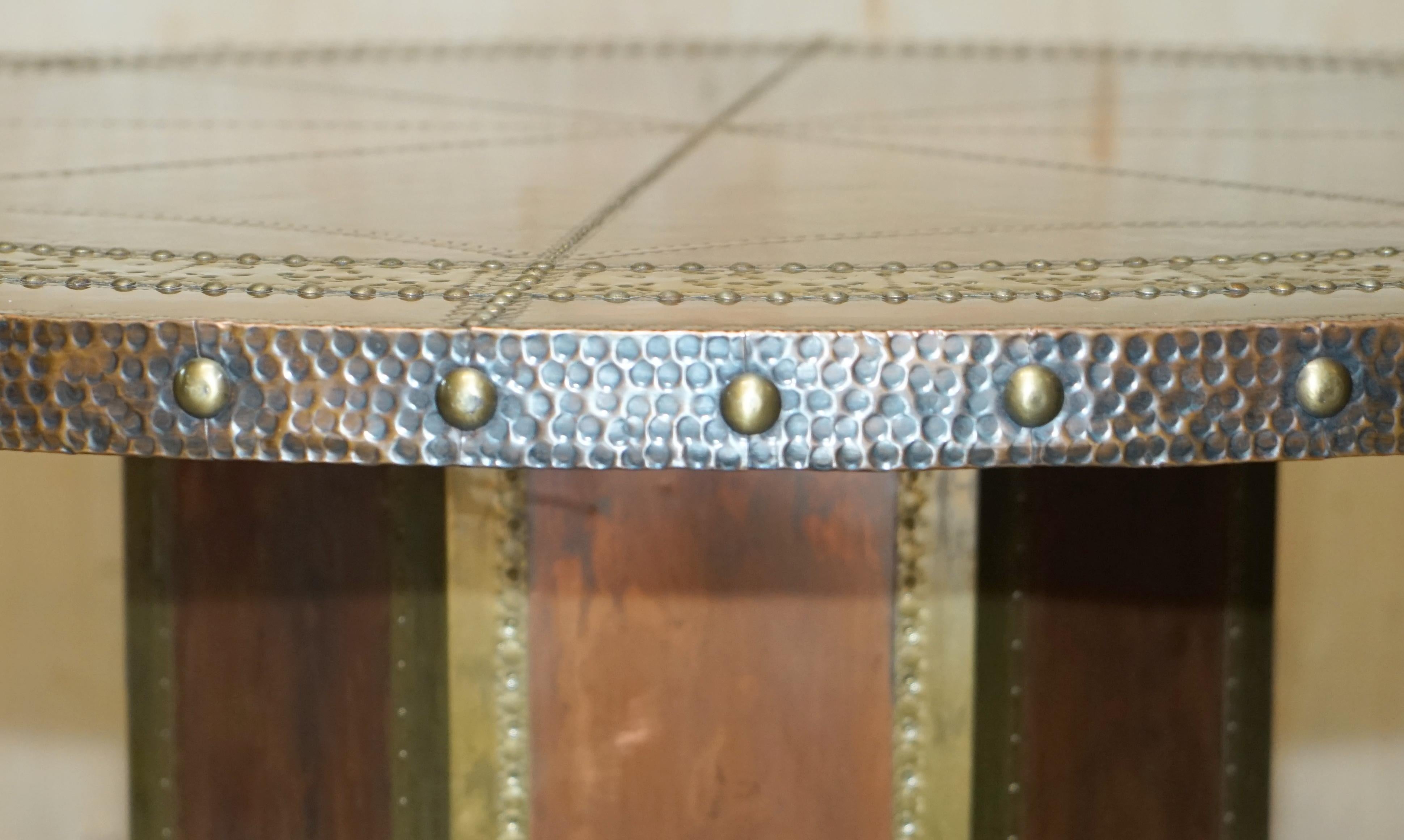 European RARE ViNTAGE HAND HAMMERED COPPER & BRASS ROUND MEDIEVAL LOOKING DINING TABLE
