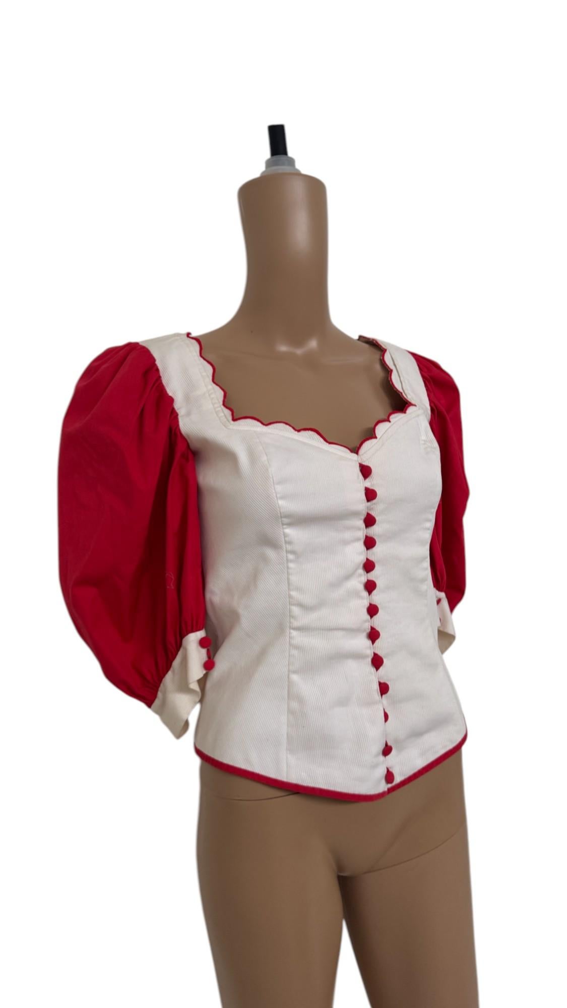 Seltene handgefertigte Bauernkorsettbluse mit Puffärmeln und Wellenbesatz im Angebot 9