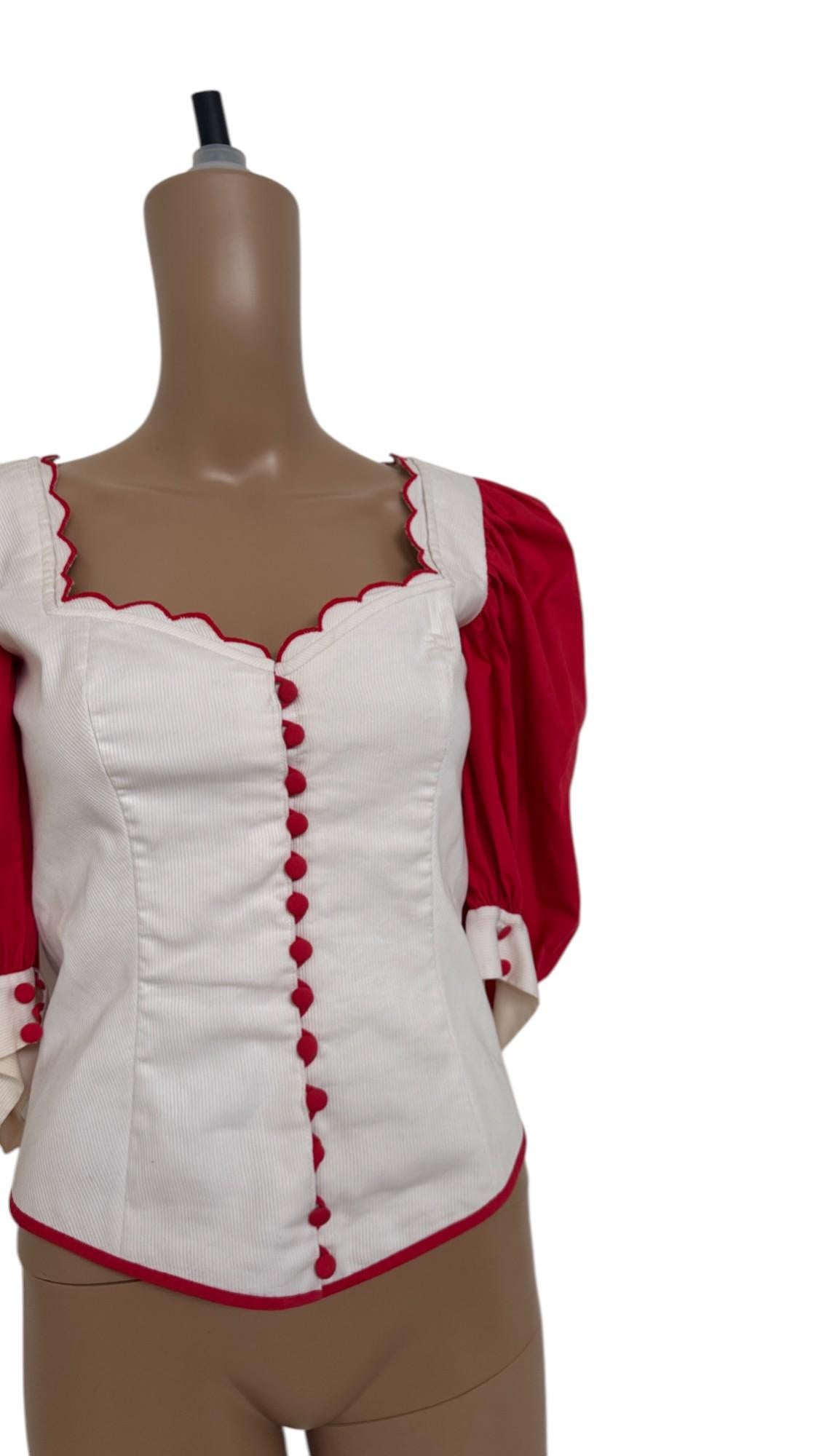 Seltene handgefertigte Bauernkorsettbluse mit Puffärmeln und Wellenbesatz im Angebot 12