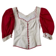 Seltene handgefertigte Bauernkorsettbluse mit Puffärmeln und Wellenbesatz