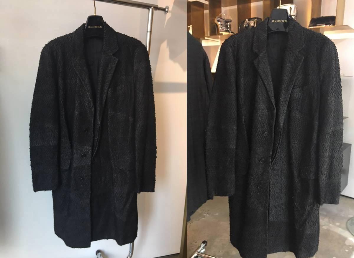 Rare Vintage Helmut Lang Black Perch Leather Classic Coat - Press Sample  In New Condition In Los Angeles, CA