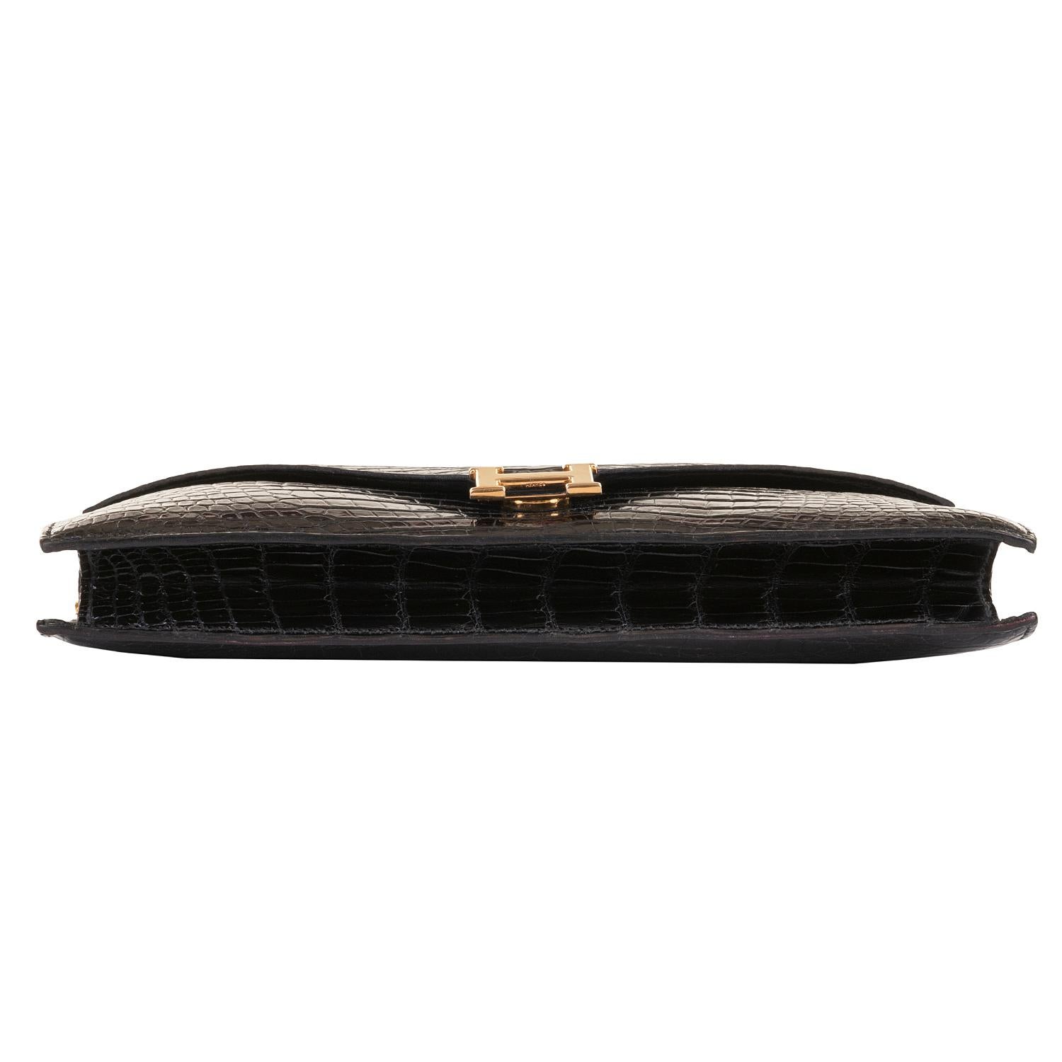 Rare Vintage Hermes Black Crocodile  'Sac Lydie' Clutch or Shoulder Evening Bag In Excellent Condition In London, GB