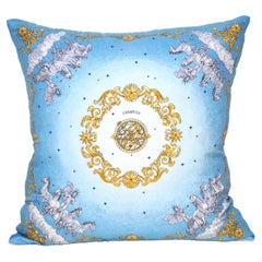 Rare Vintage Hermes Blue and Gold Silk Astronomy Scarf and Irish Linen Cushion P