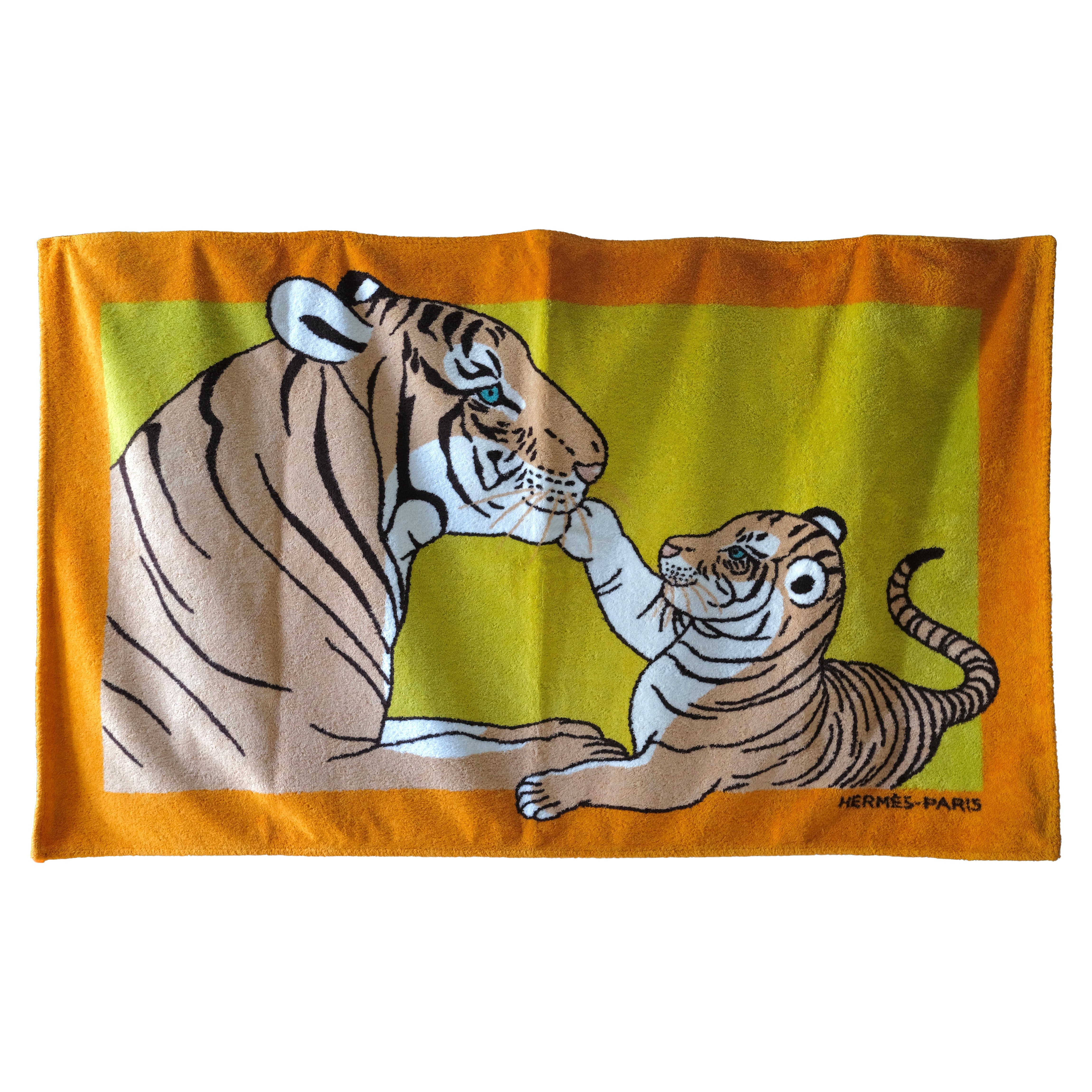 Rare Vintage HERMÈS Cotton Beach Towel by Robert Dallet, 150x90 cm