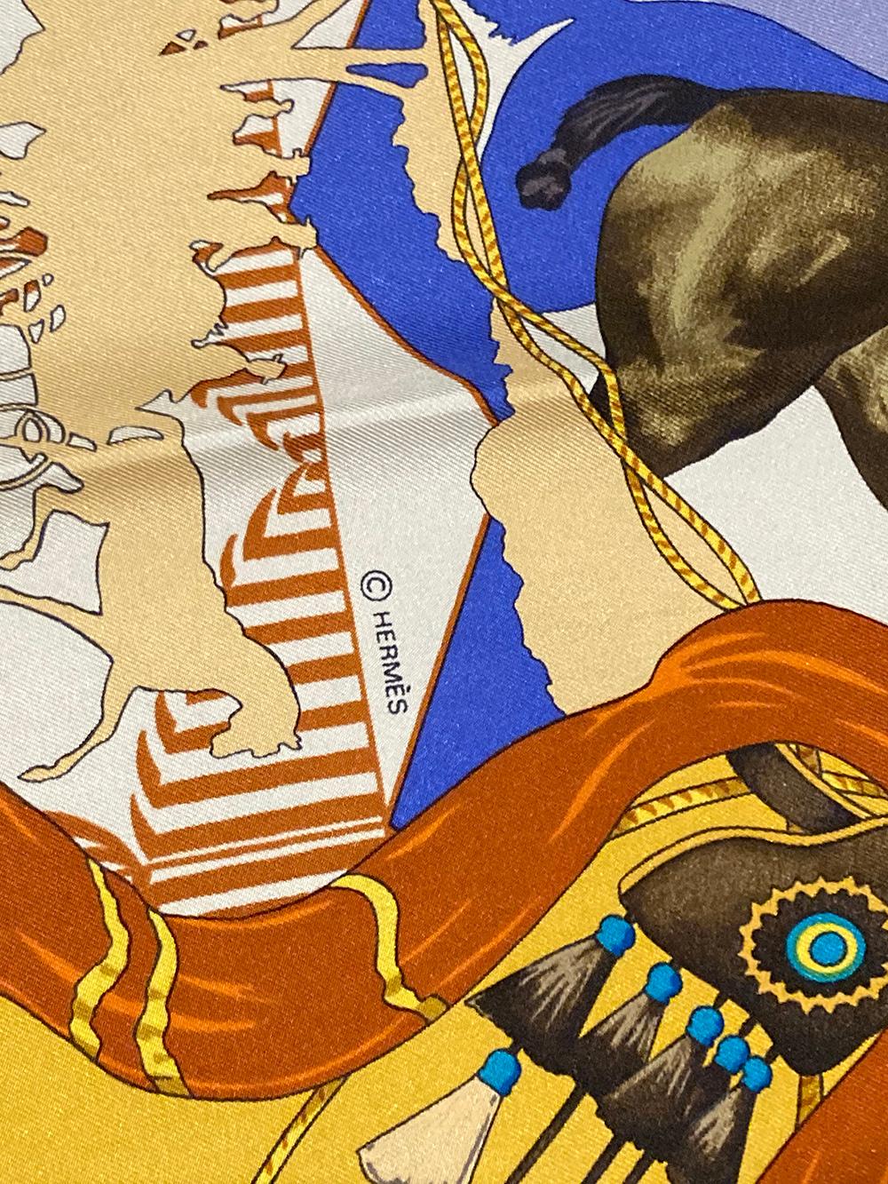 RARE Vintage Hermes Feria de Sevilla Silk Scarf in Yellow c1990s In Good Condition In Philadelphia, PA