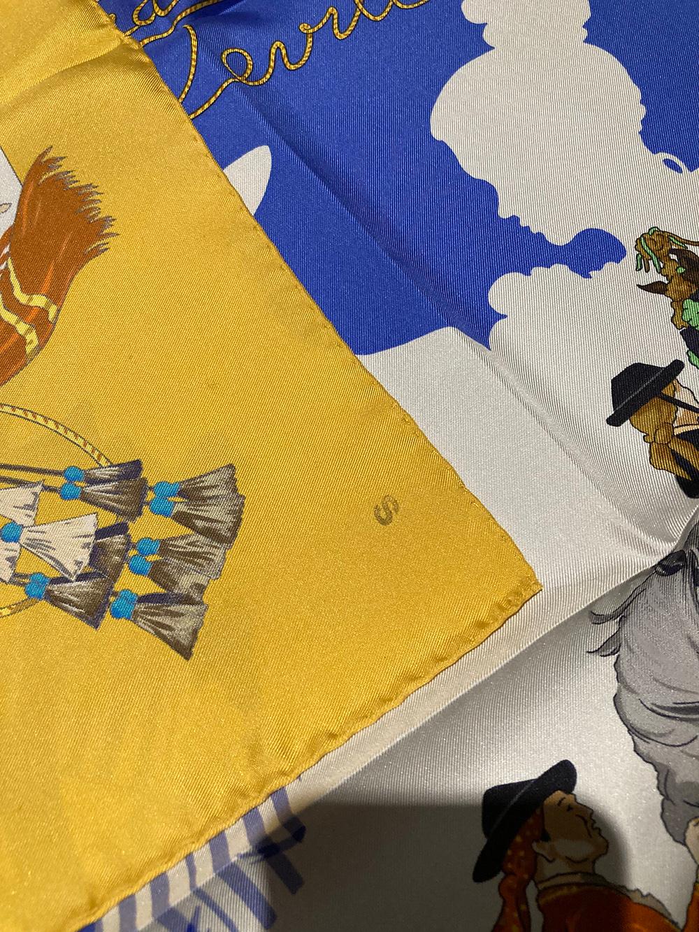 RARE Vintage Hermes Feria de Sevilla Silk Scarf in Yellow c1990s 1